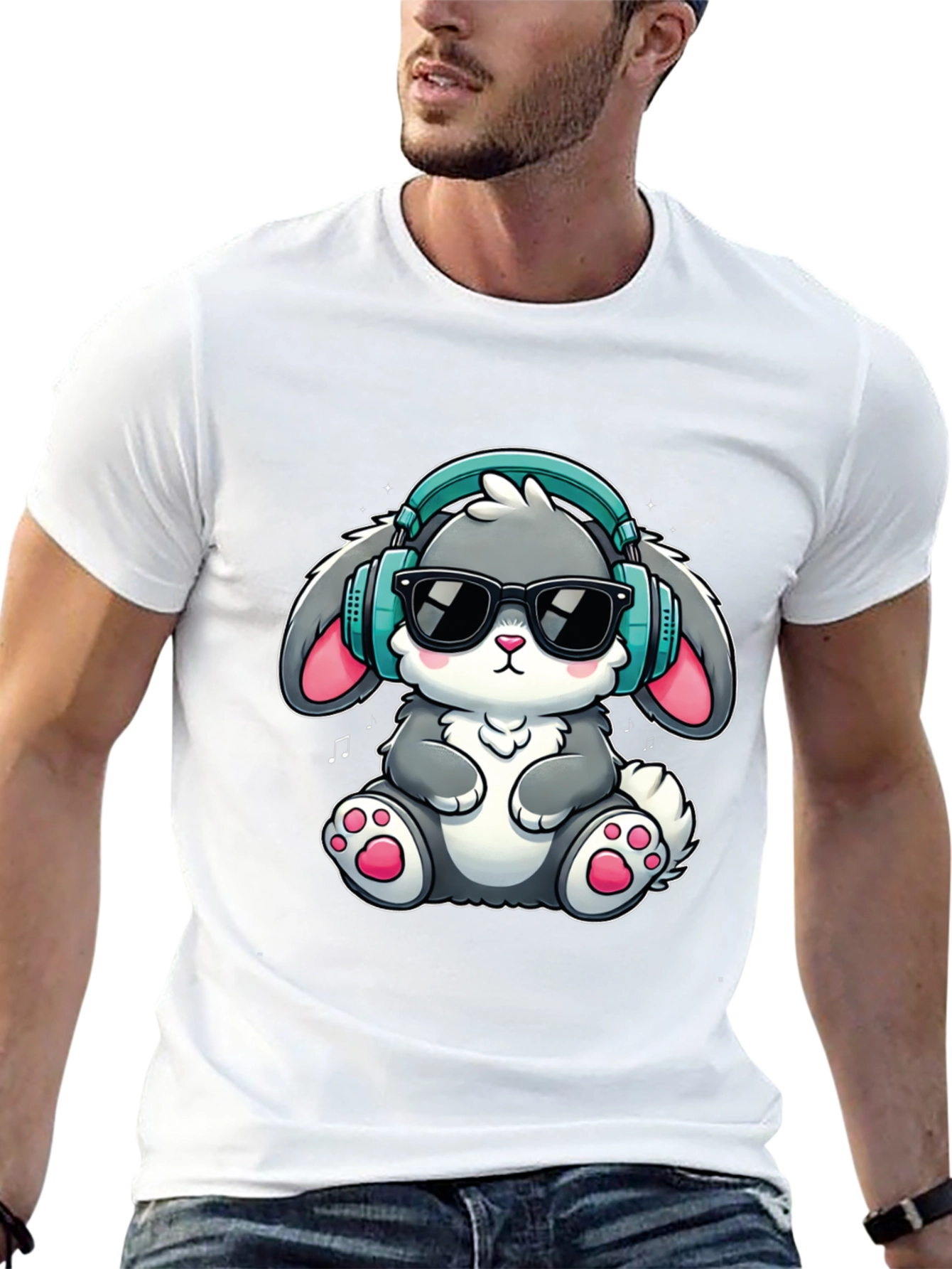 Cool Bunny Tee: Cartoon Rabbit with Headphones T-Shirt