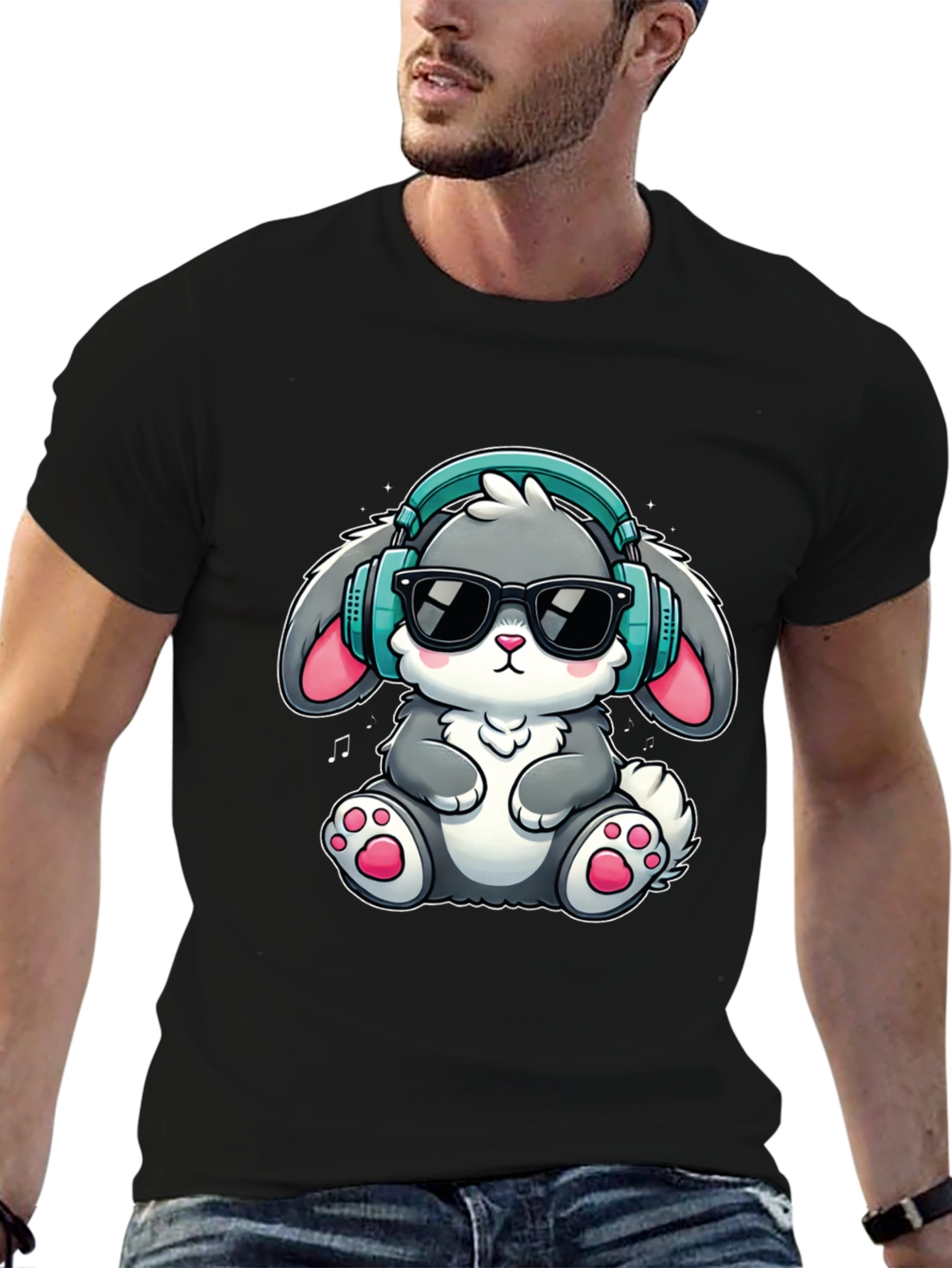 Cool Bunny Tee: Cartoon Rabbit with Headphones T-Shirt