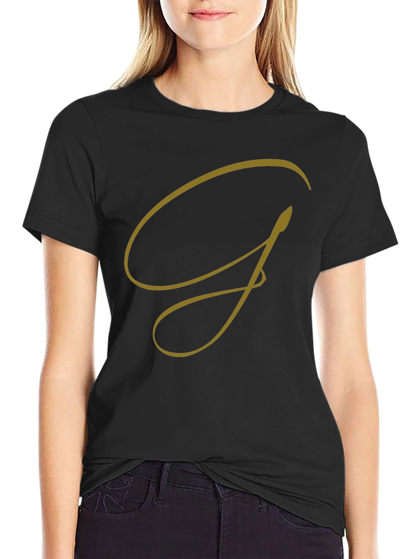 Elegant G Graphic Tee - Stylish Black Cotton T-Shirt