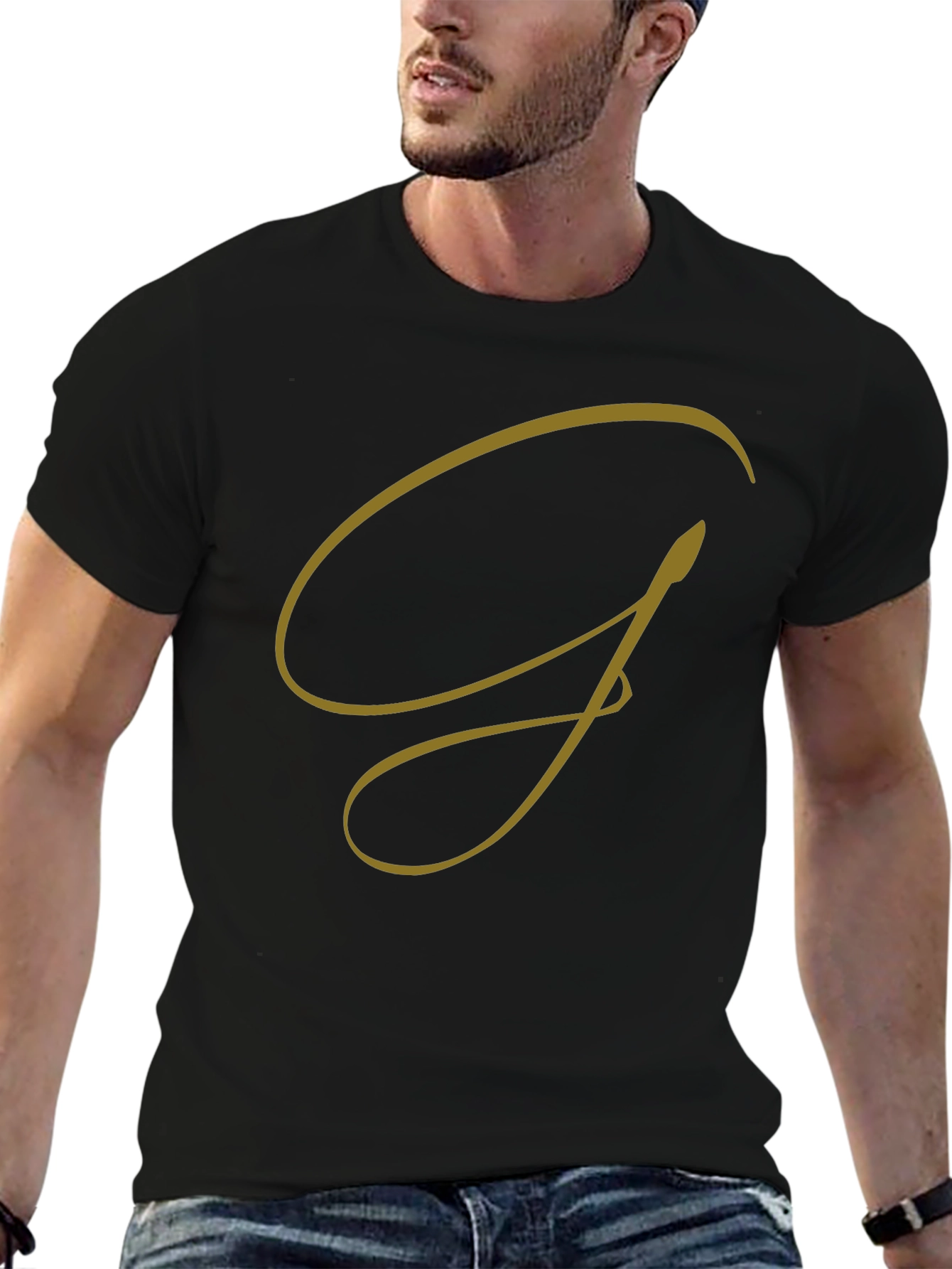 Elegant G Graphic Tee - Stylish Black Cotton T-Shirt