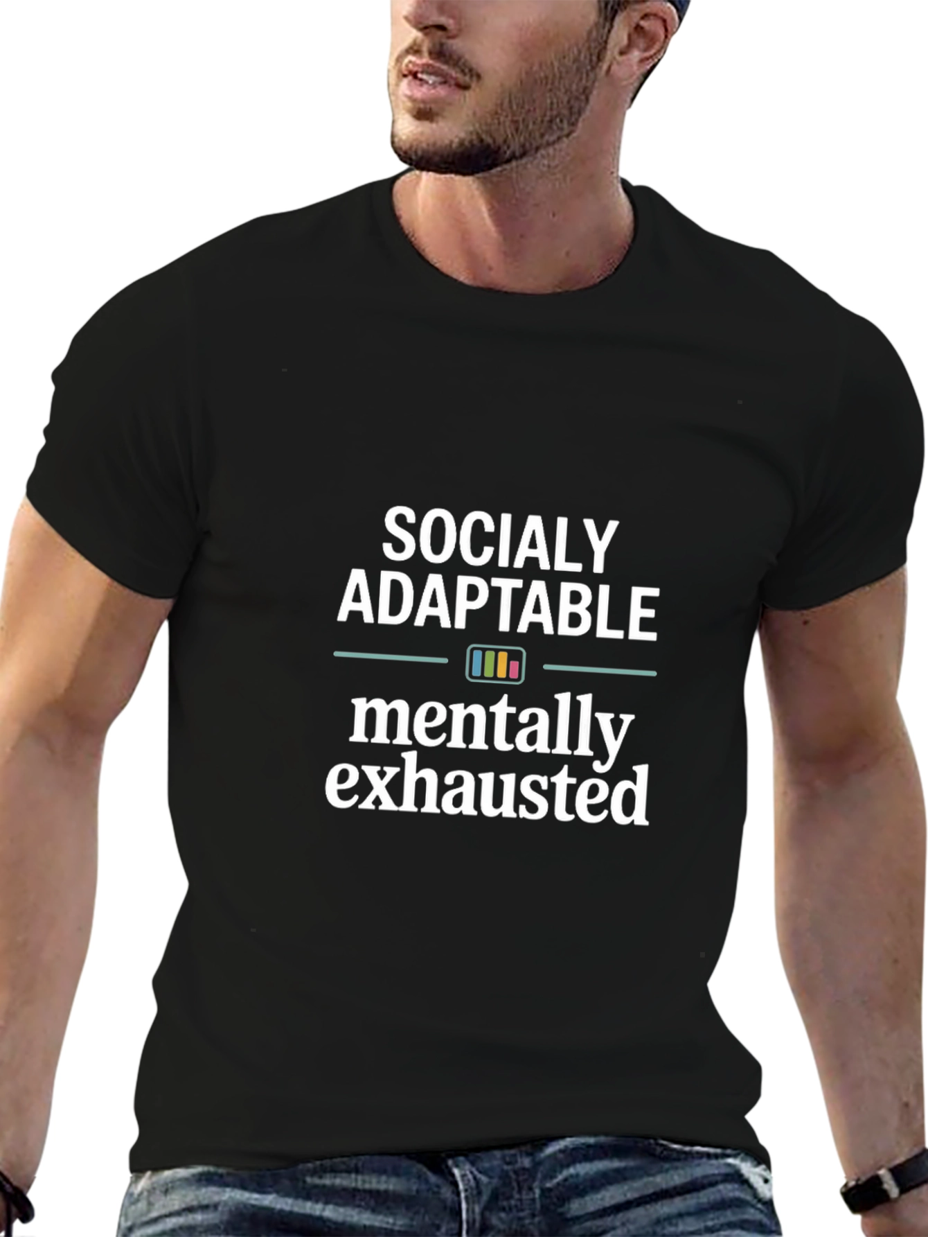 Socially Adaptable Mentally Exhausted Black T-Shirt