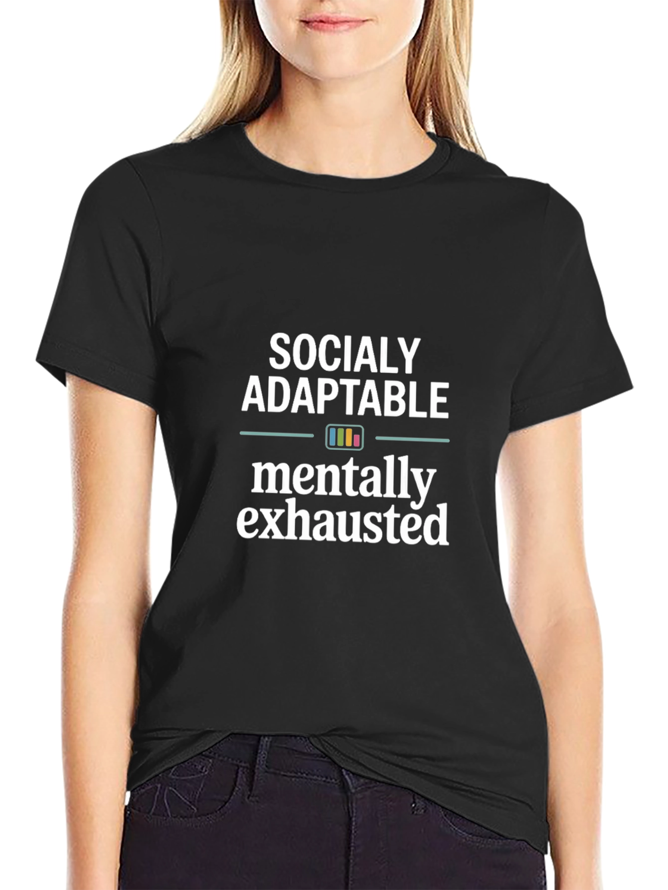Socially Adaptable Mentally Exhausted Black T-Shirt