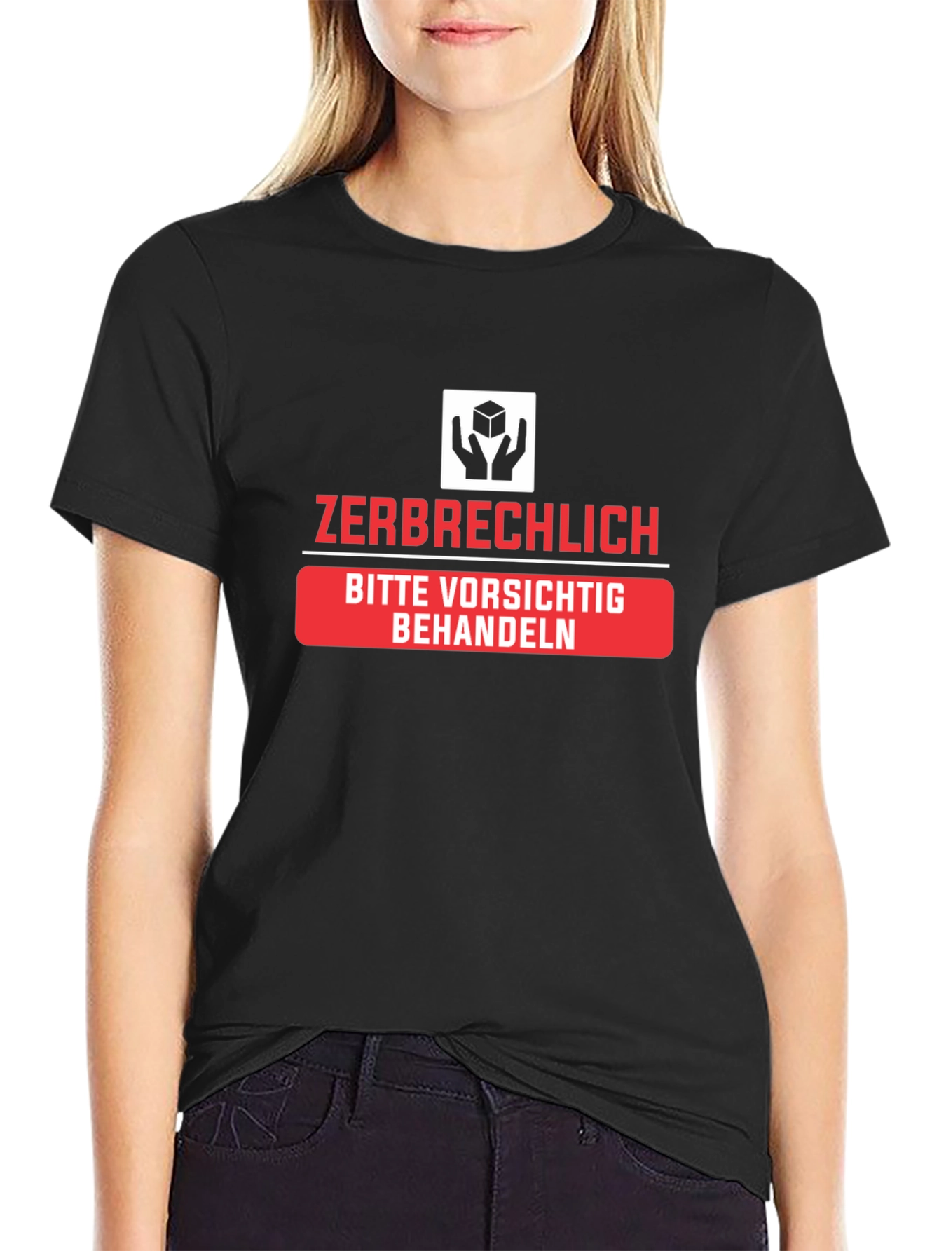Zerbrechlich Handle with Care Black T-Shirt