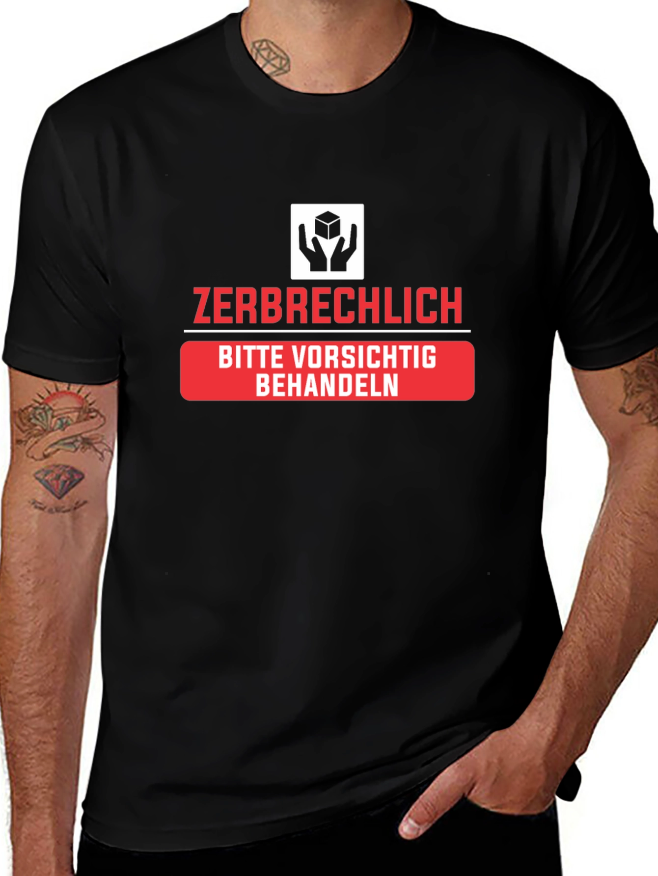 Zerbrechlich Handle with Care Black T-Shirt