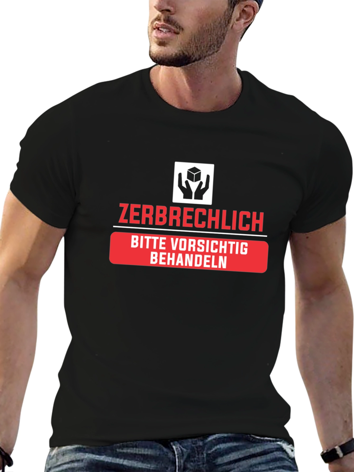Zerbrechlich Handle with Care Black T-Shirt