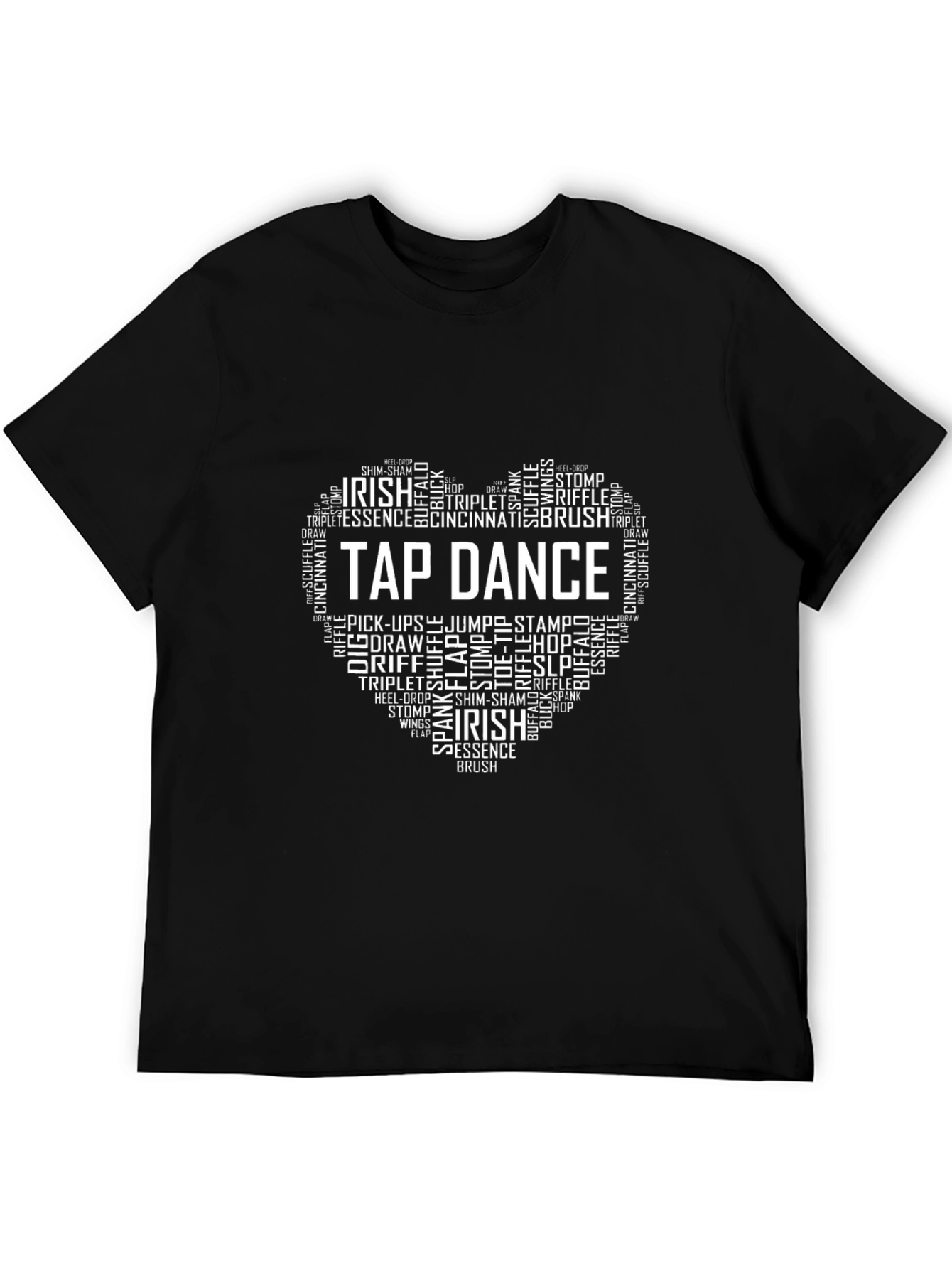 Tap Dance Word Art Heart T-Shirt - Black