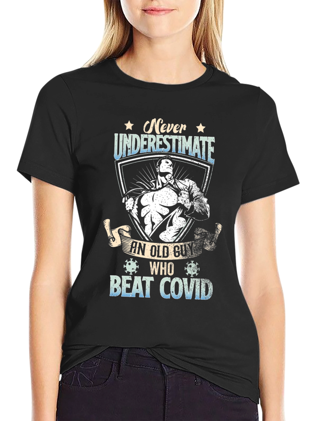 Never Underestimate Old Guy Beat Covid T-Shirt