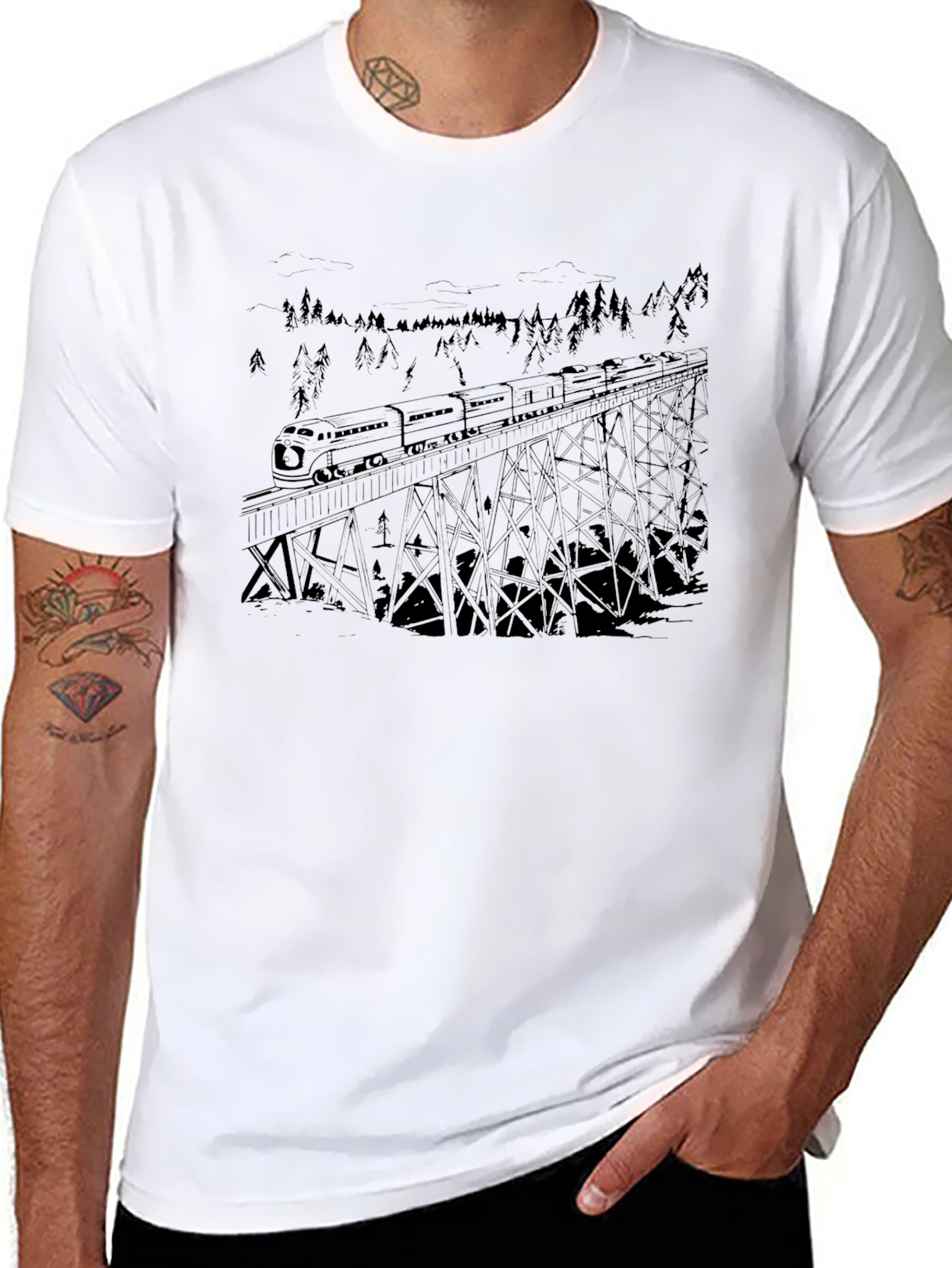 Train Over Trestle Mens Black T-Shirt