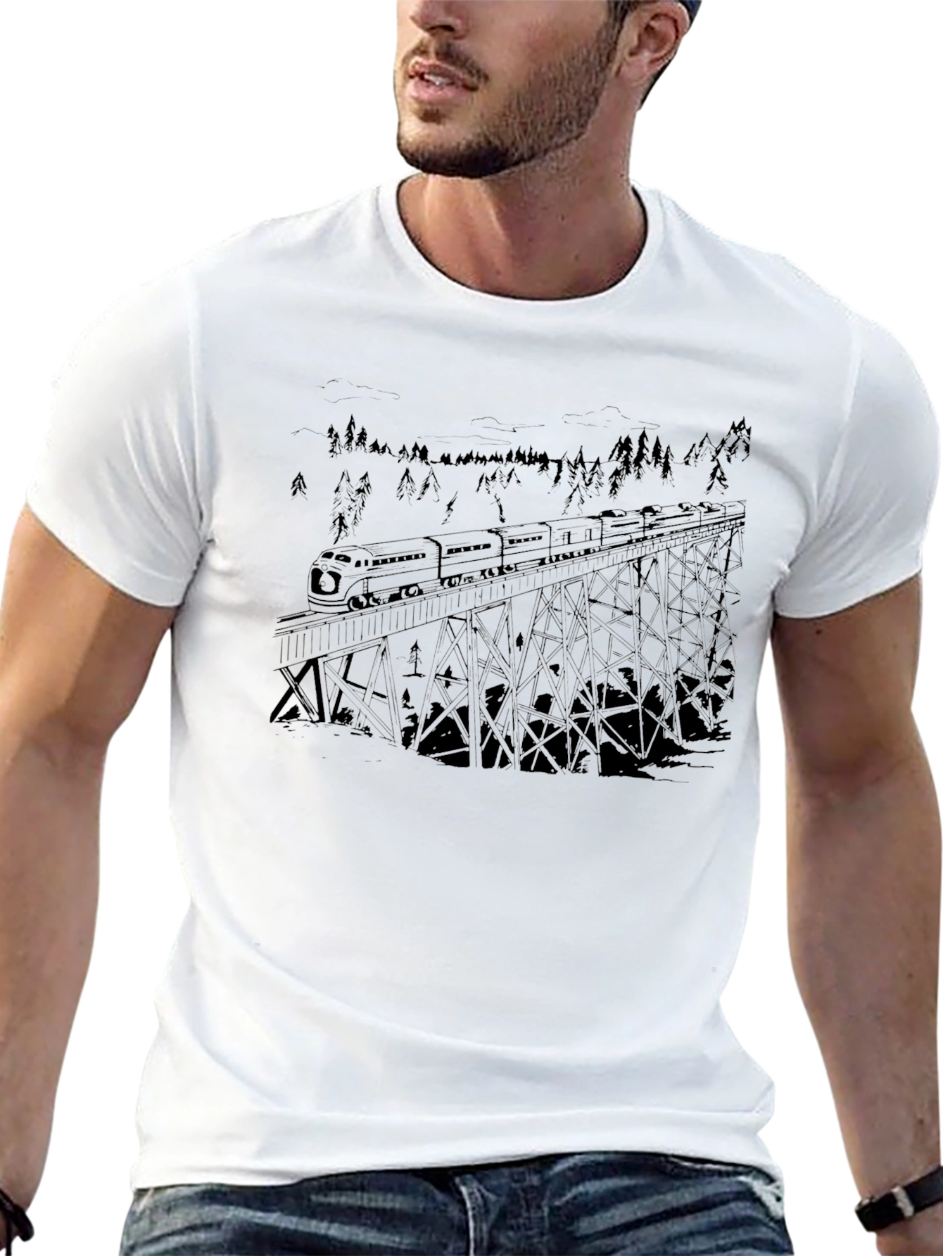 Train Over Trestle Mens Black T-Shirt