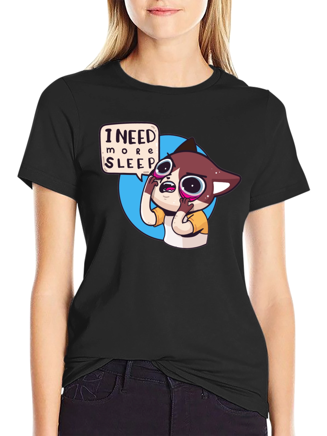 I Need More Sleep Cartoon Cat T-Shirt