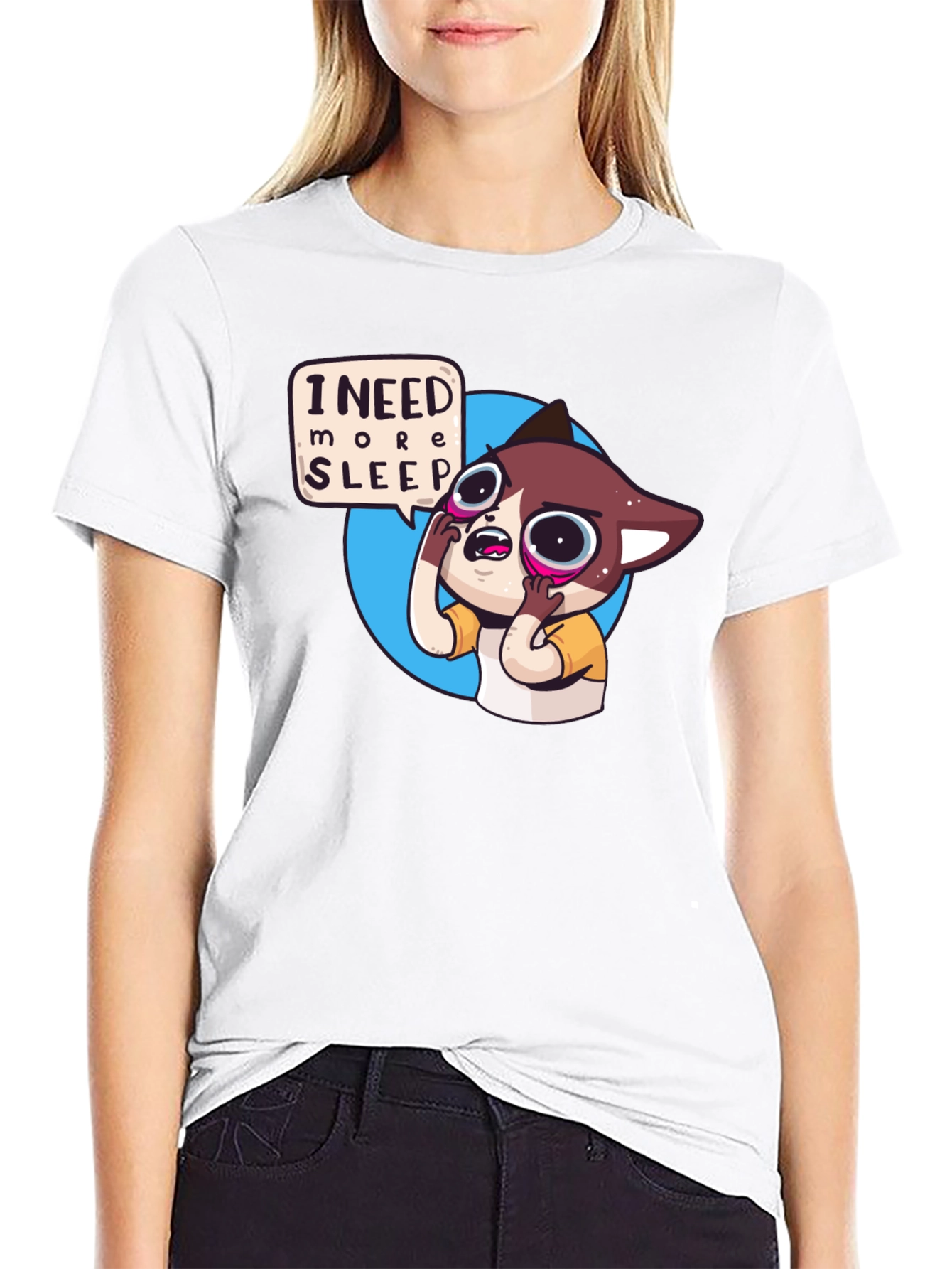 I Need More Sleep Cartoon Cat T-Shirt