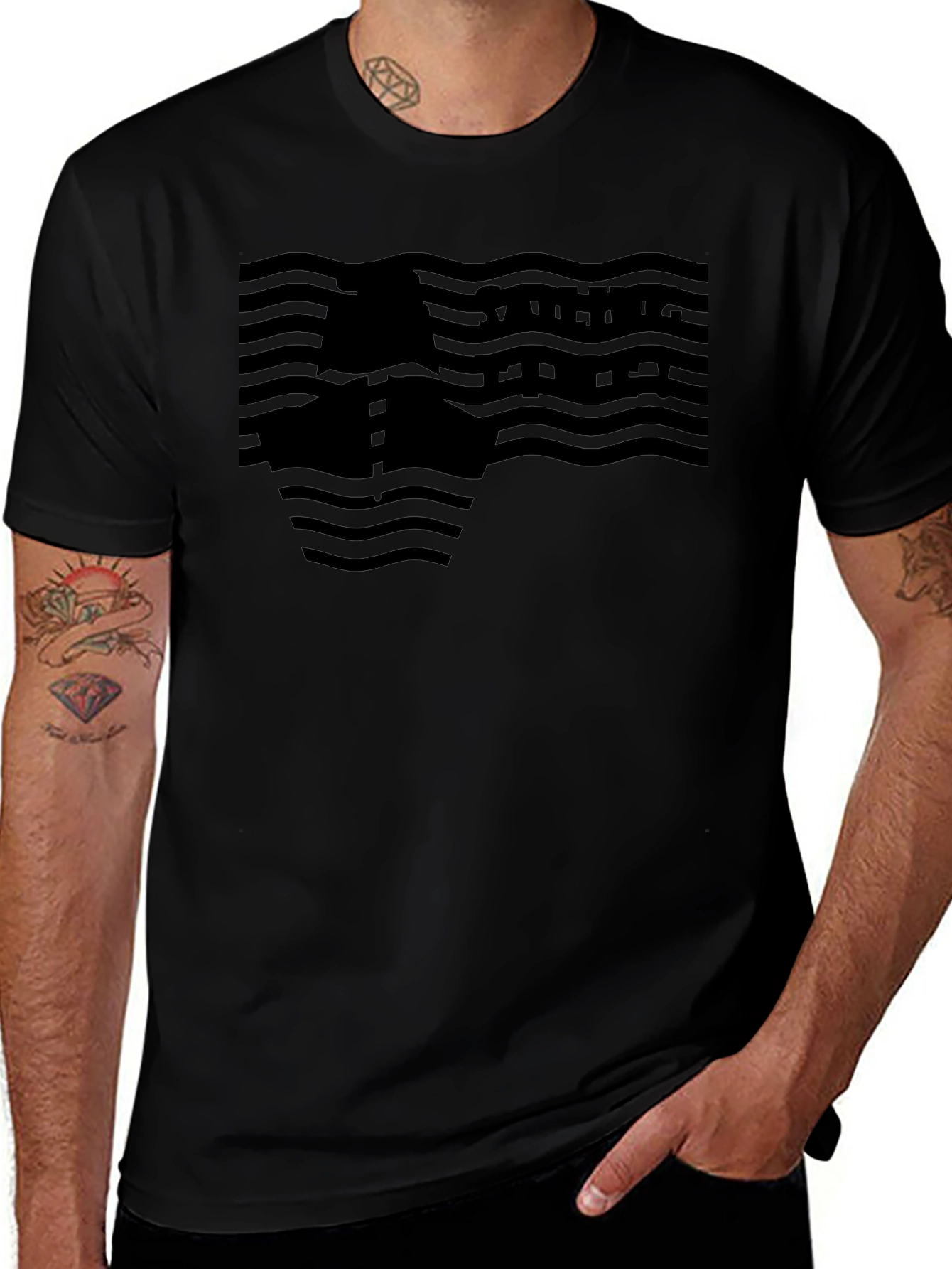 Black Wave Pattern Graphic Tee - Menswear