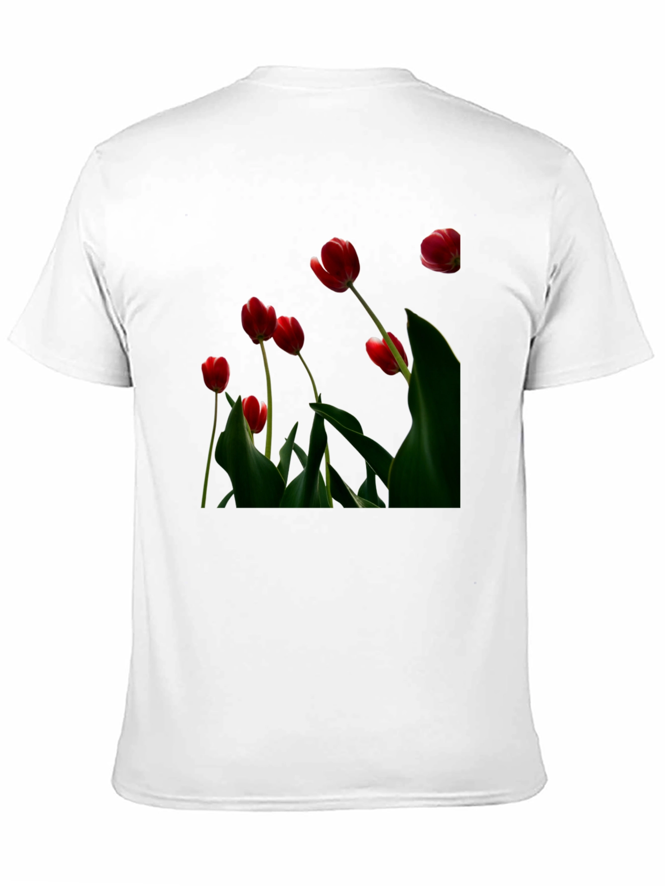 Red Tulip Print Black T-Shirt