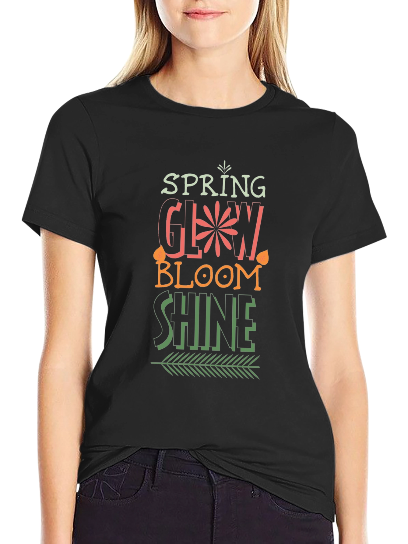 Spring Glow Bloom Shine Black T-Shirt