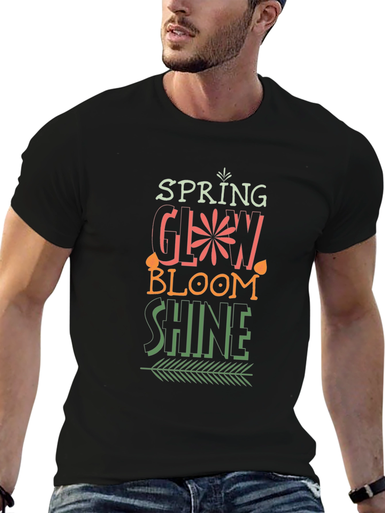 Spring Glow Bloom Shine Black T-Shirt