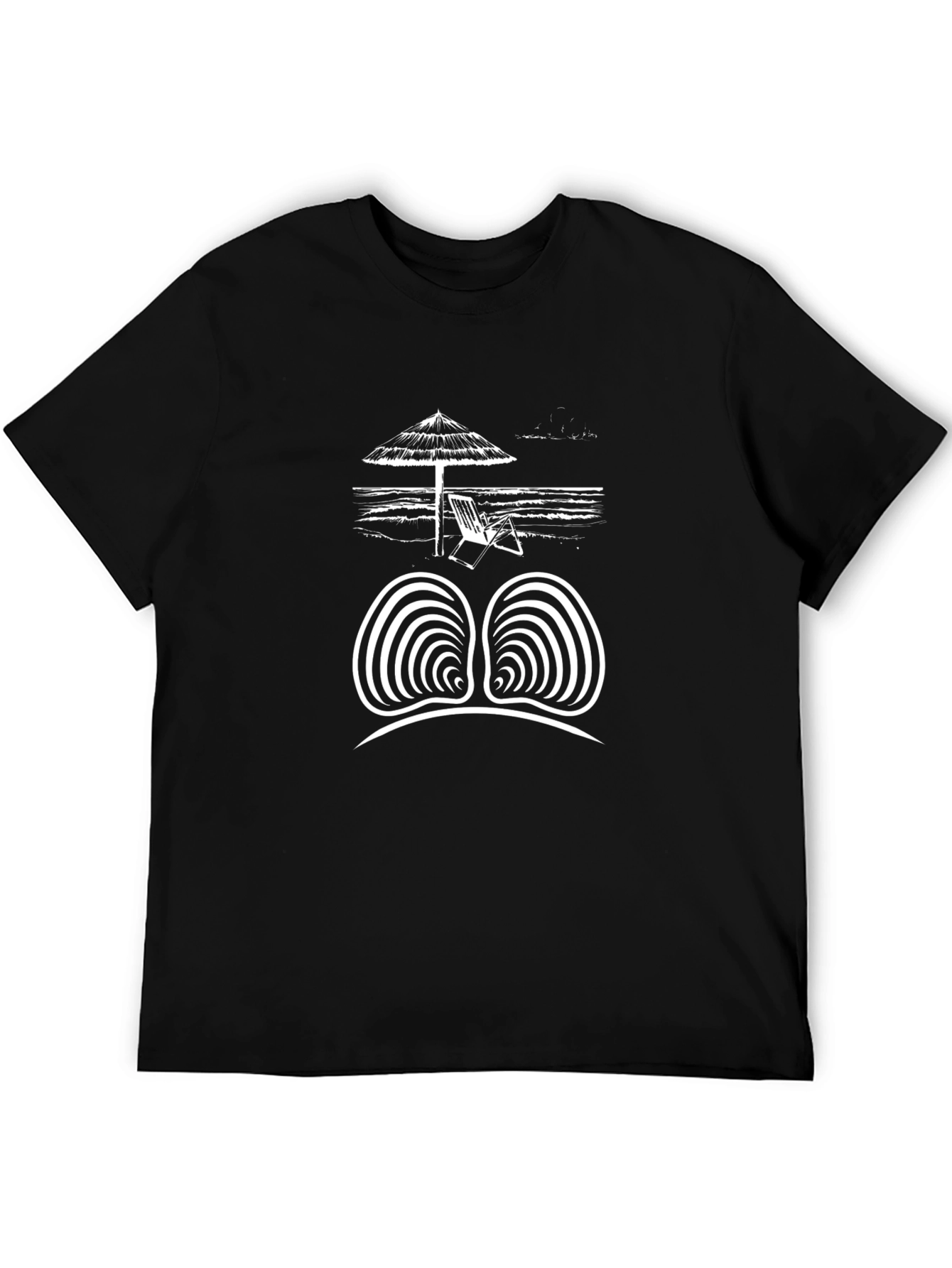 Black Beach T-Shirt with Optical Illusion Design