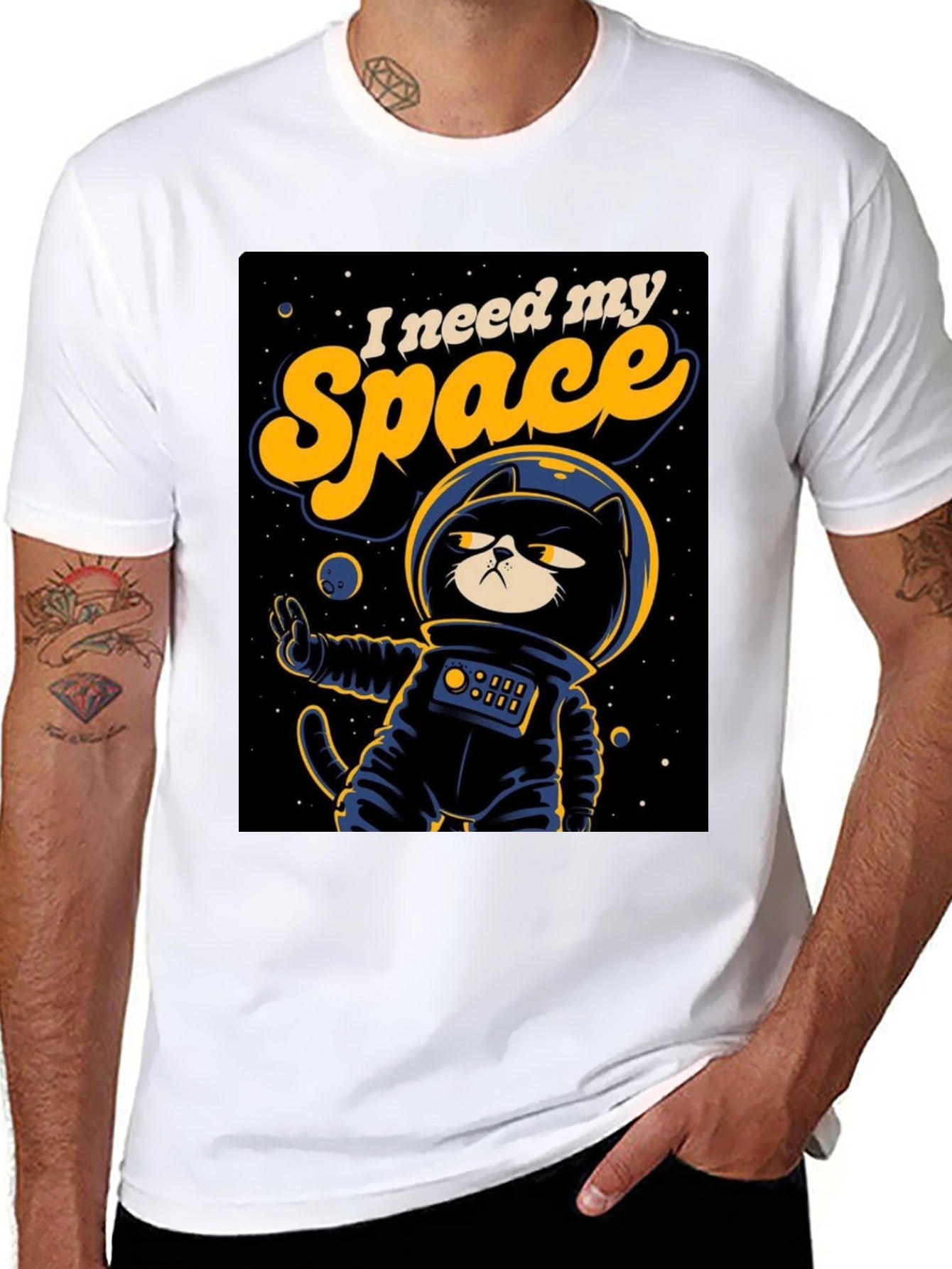 I Need My Space Cat Astronaut Graphic T-Shirt