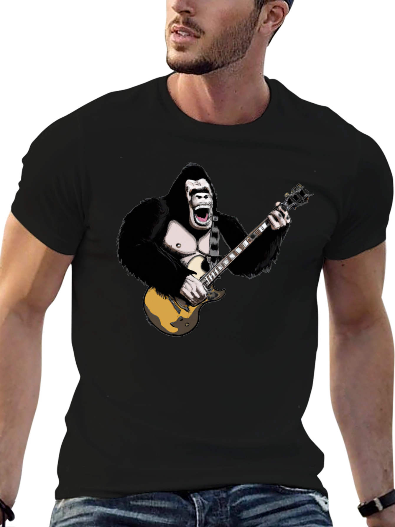 Gorilla Guitarist Graphic Tee - Black T-Shirt