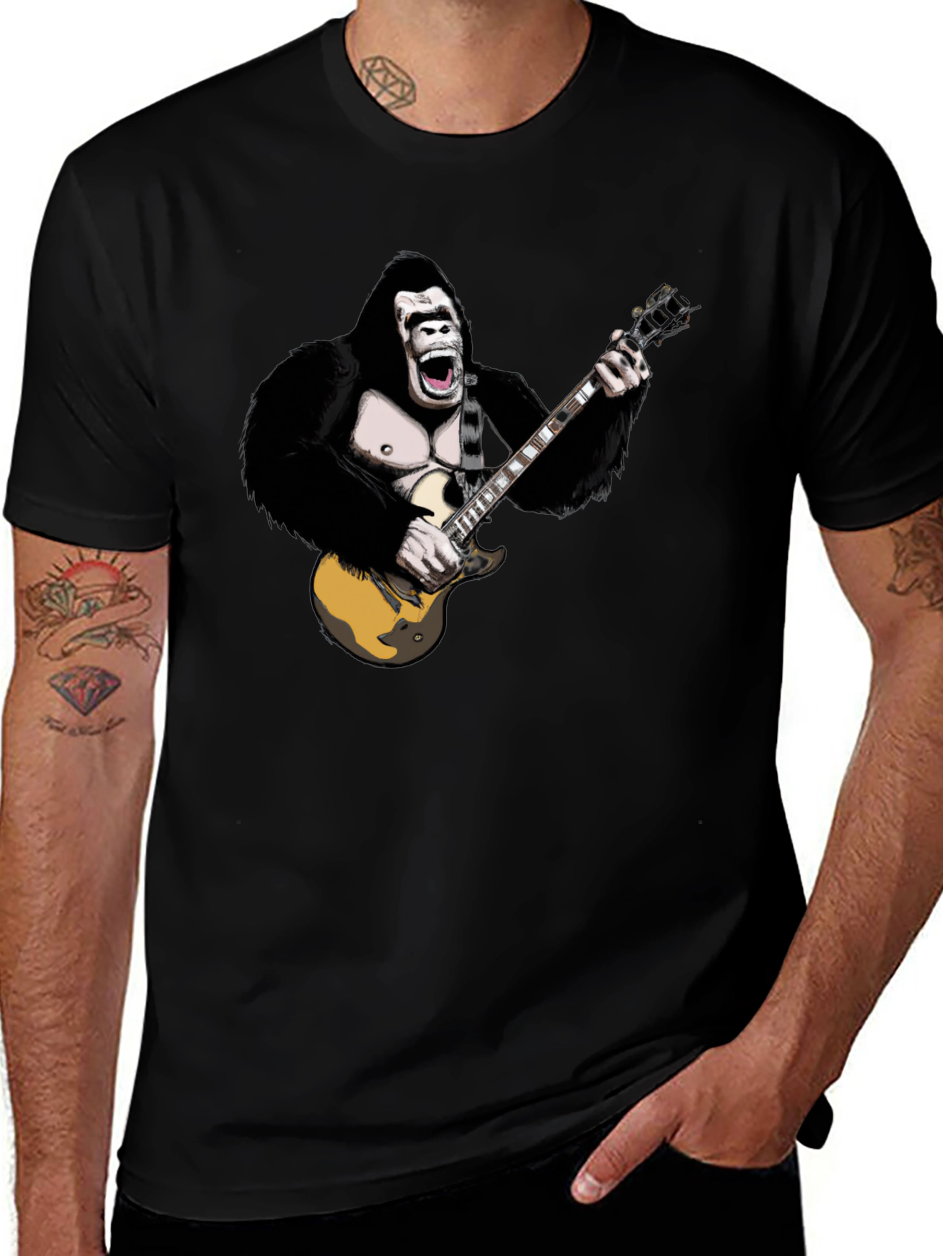 Gorilla Guitarist Graphic Tee - Black T-Shirt