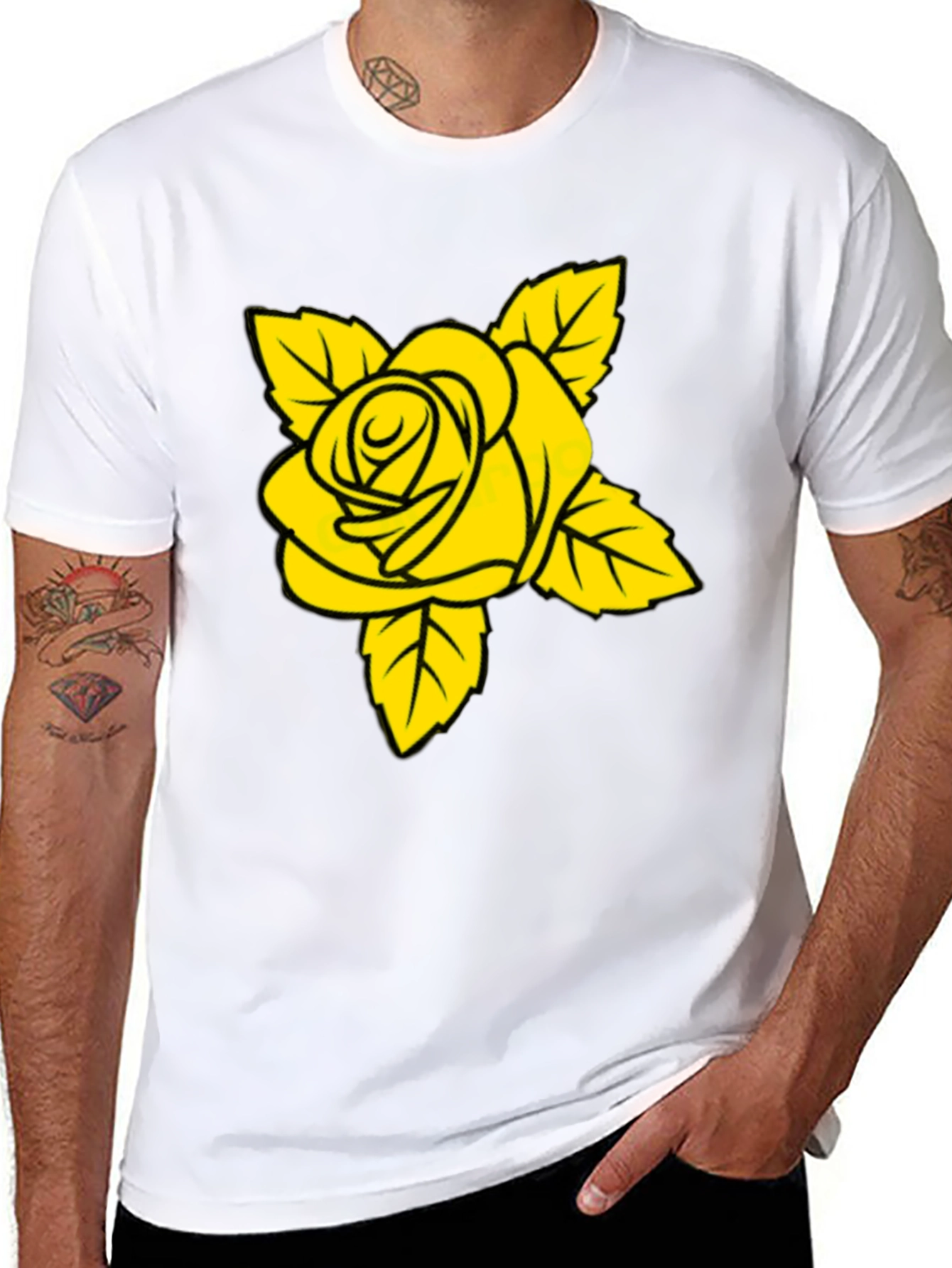 Black T-Shirt with Yellow Rose Graphic