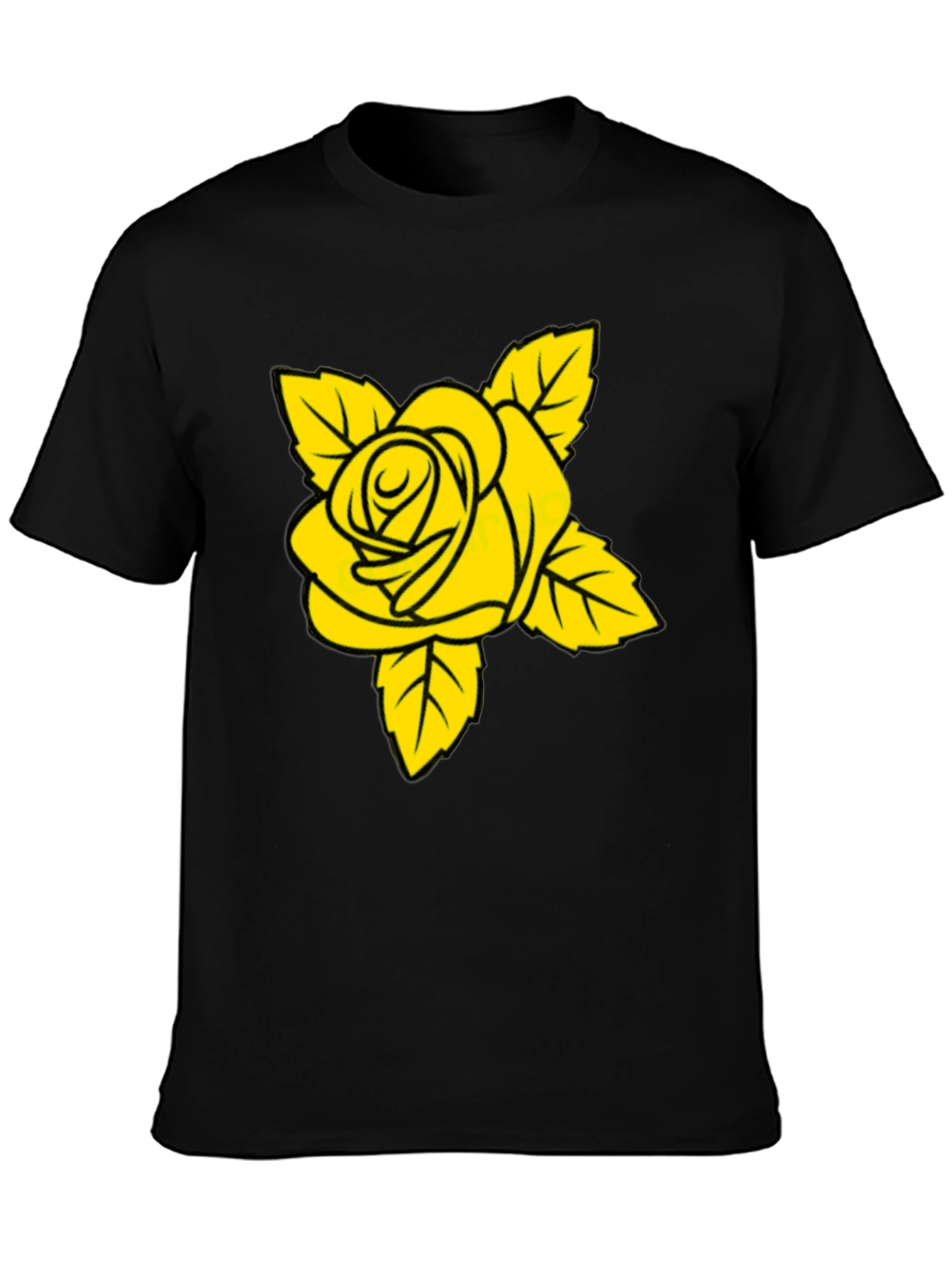 Black T-Shirt with Yellow Rose Graphic