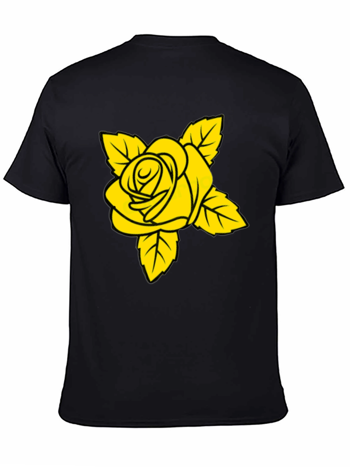 Black T-Shirt with Yellow Rose Graphic