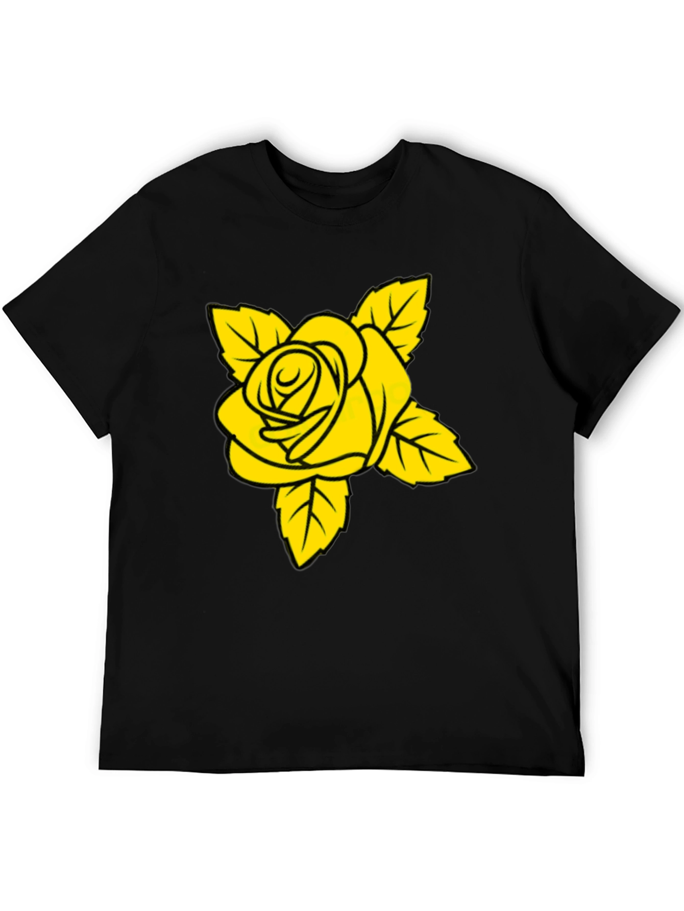Black T-Shirt with Yellow Rose Graphic