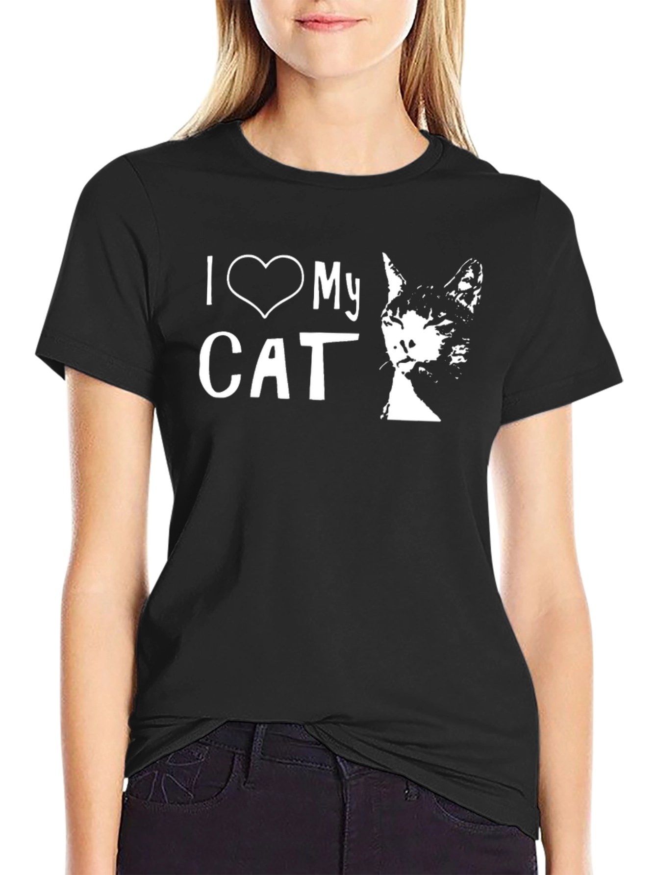 I Love My Cat Graphic T-Shirt - Black