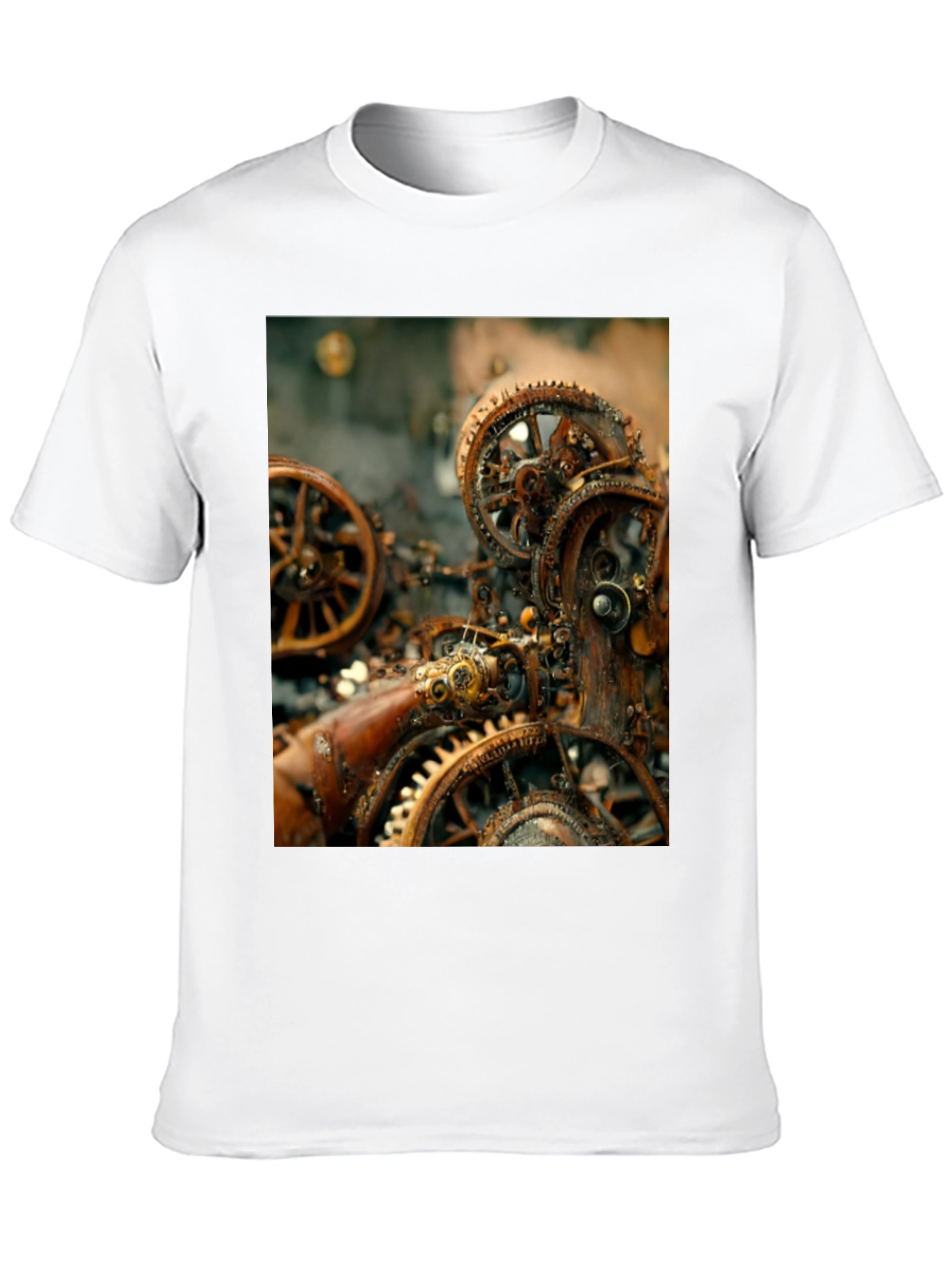 Steampunk Gears Graphic Tee - Black Cotton T-Shirt