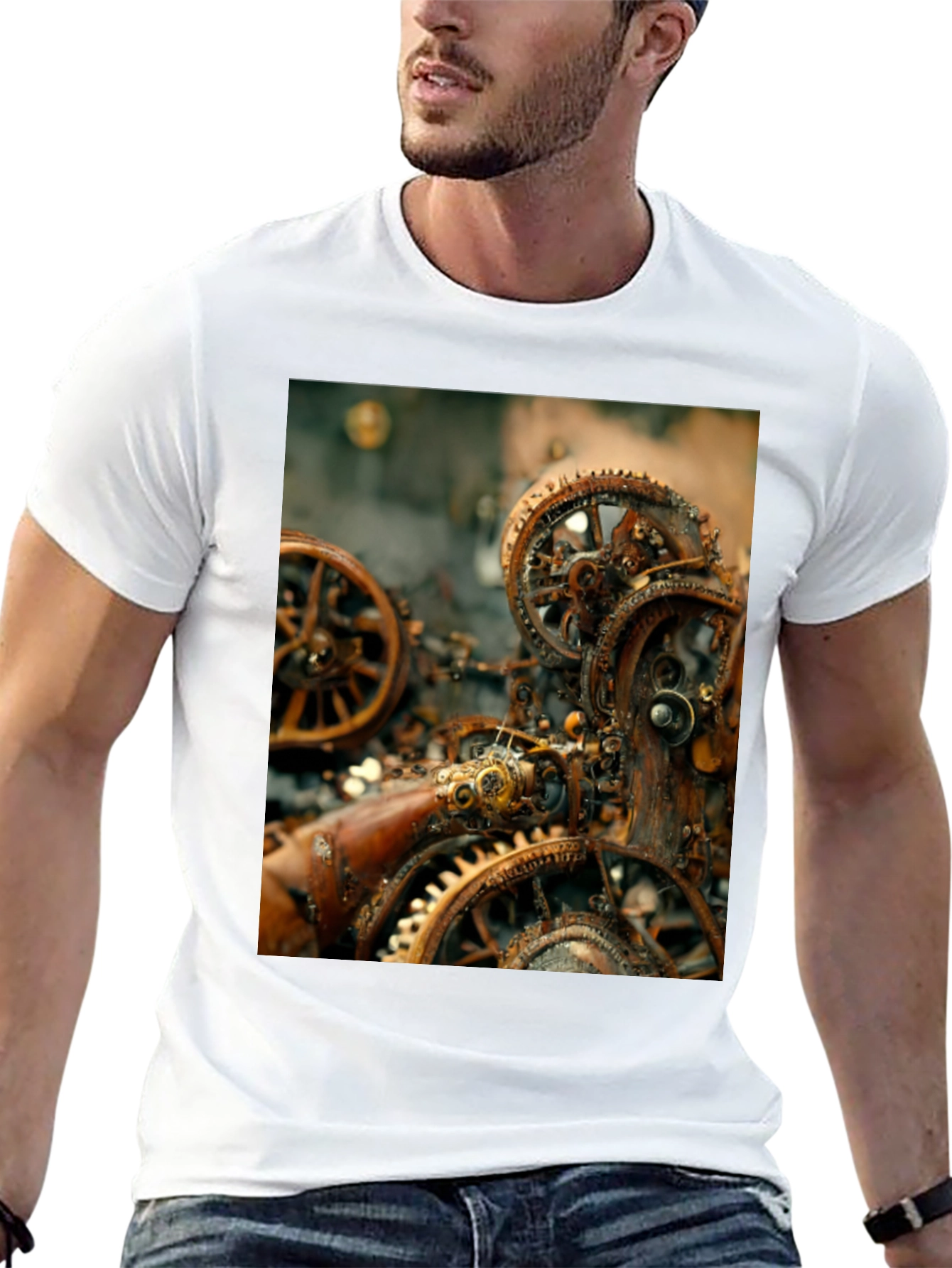 Steampunk Gears Graphic Tee - Black Cotton T-Shirt