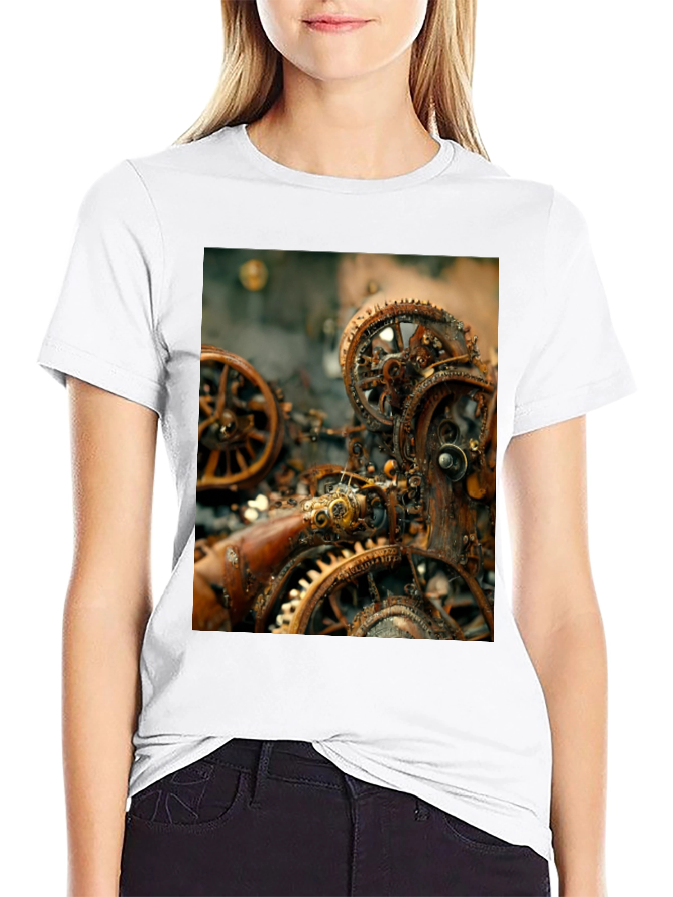 Steampunk Gears Graphic Tee - Black Cotton T-Shirt