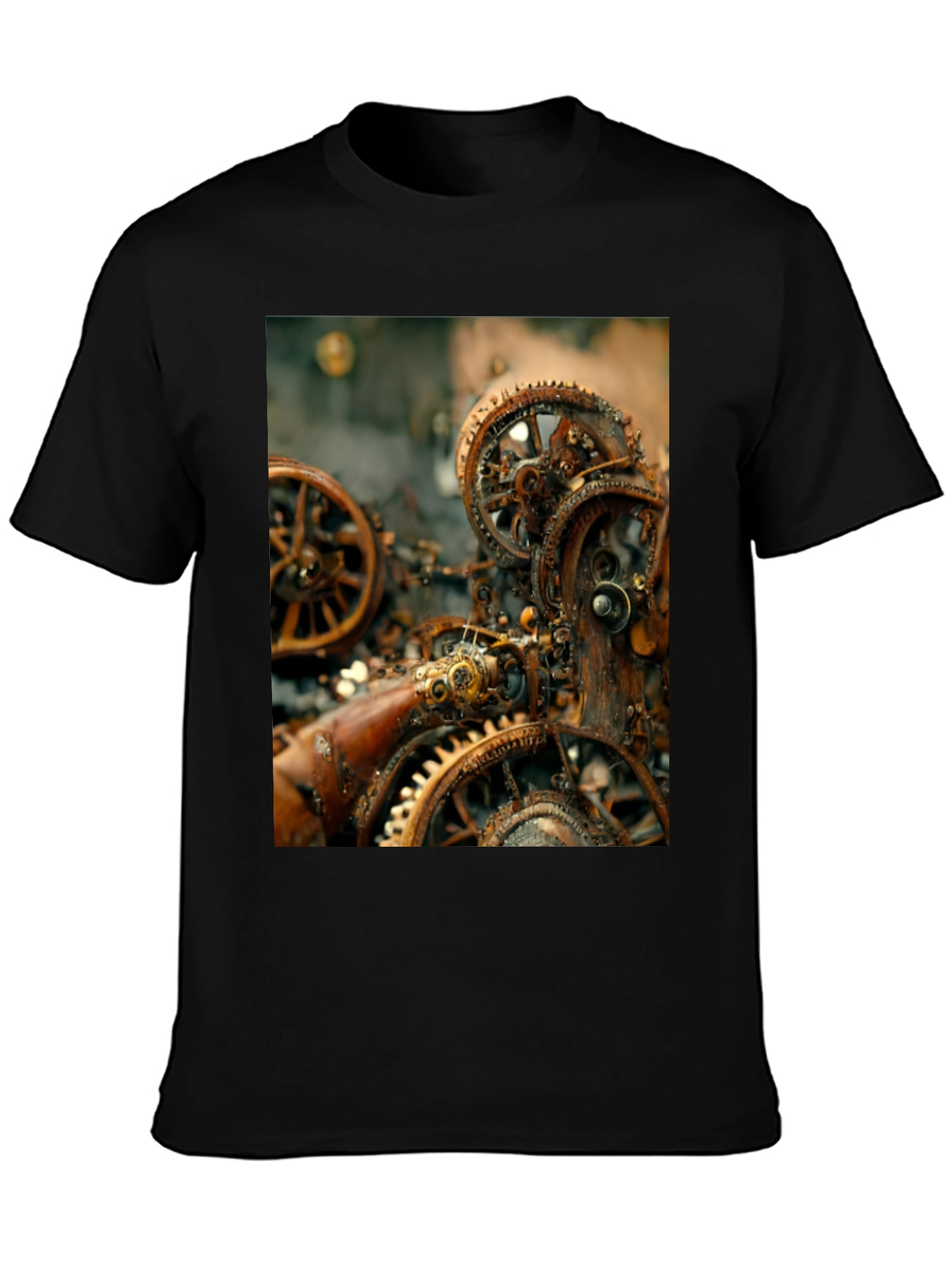 Steampunk Gears Graphic Tee - Black Cotton T-Shirt