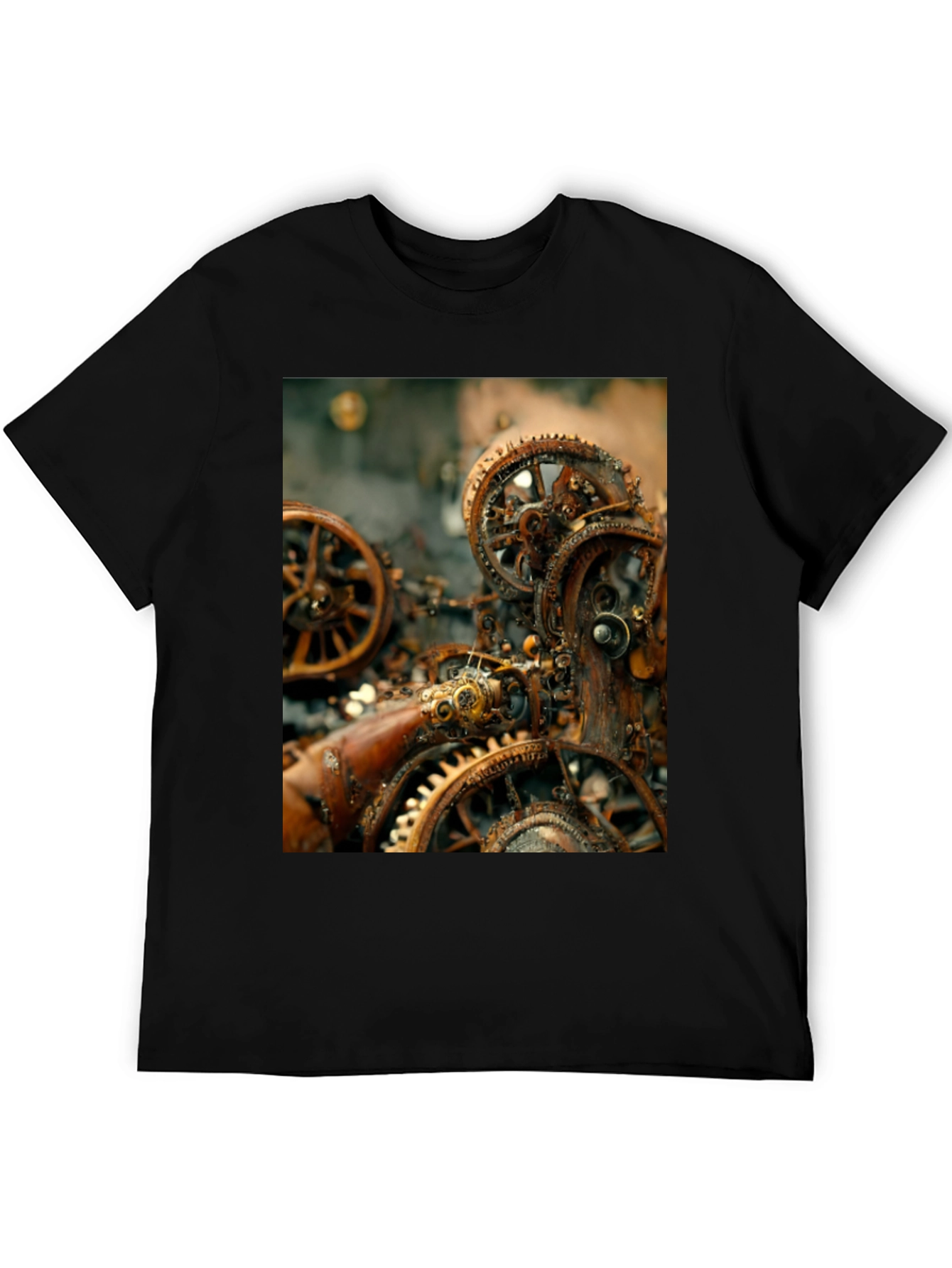 Steampunk Gears Graphic Tee - Black Cotton T-Shirt