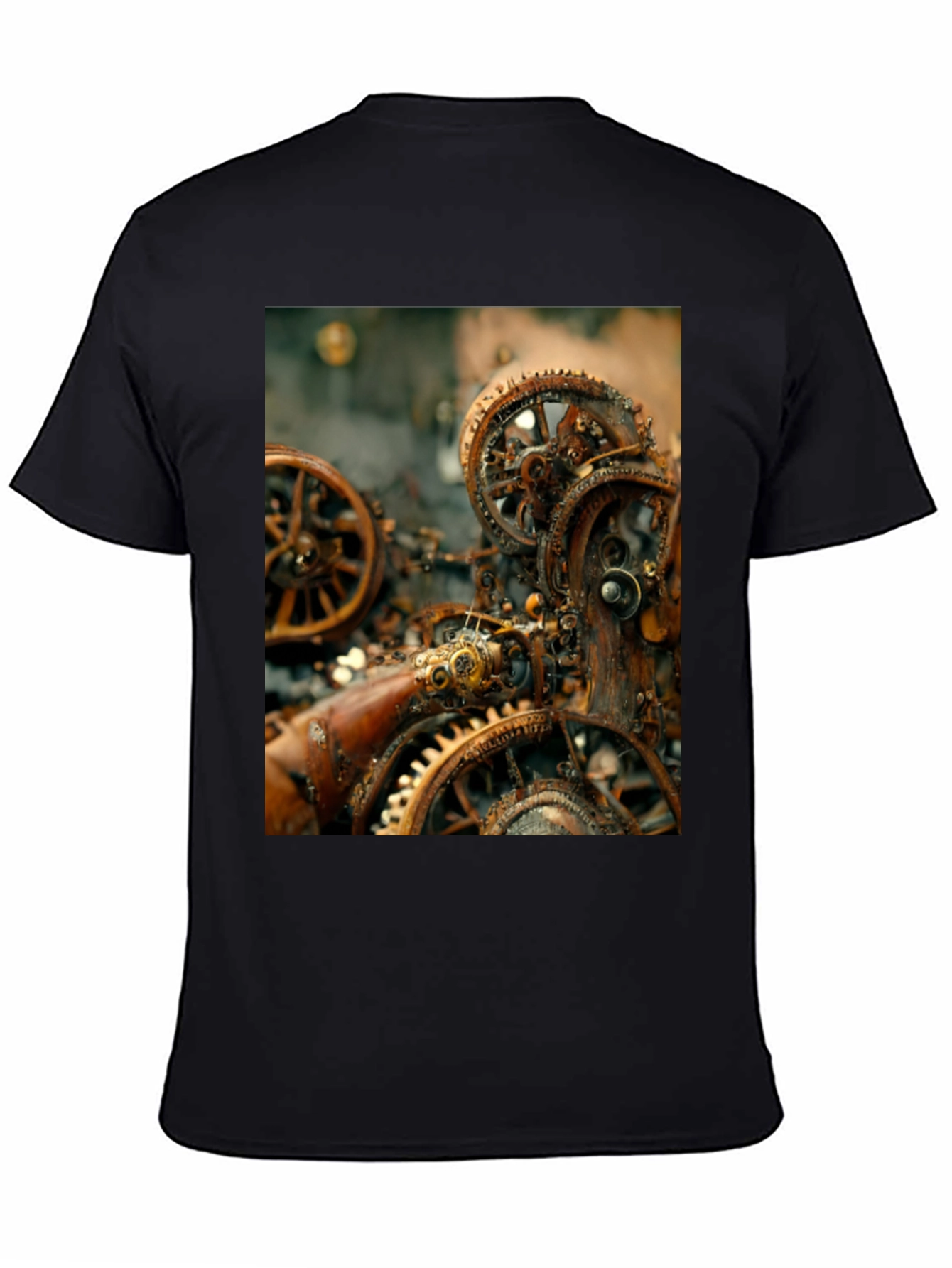 Steampunk Gears Graphic Tee - Black Cotton T-Shirt