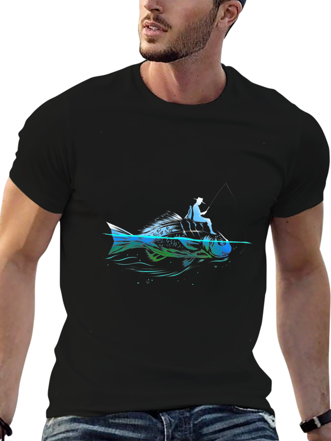 Fishing Graphic T-Shirt - Black Cotton Tee