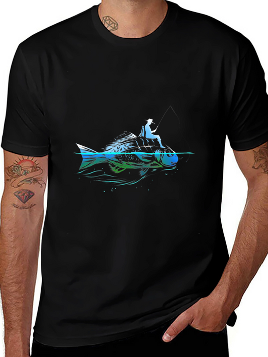 Fishing Graphic T-Shirt - Black Cotton Tee