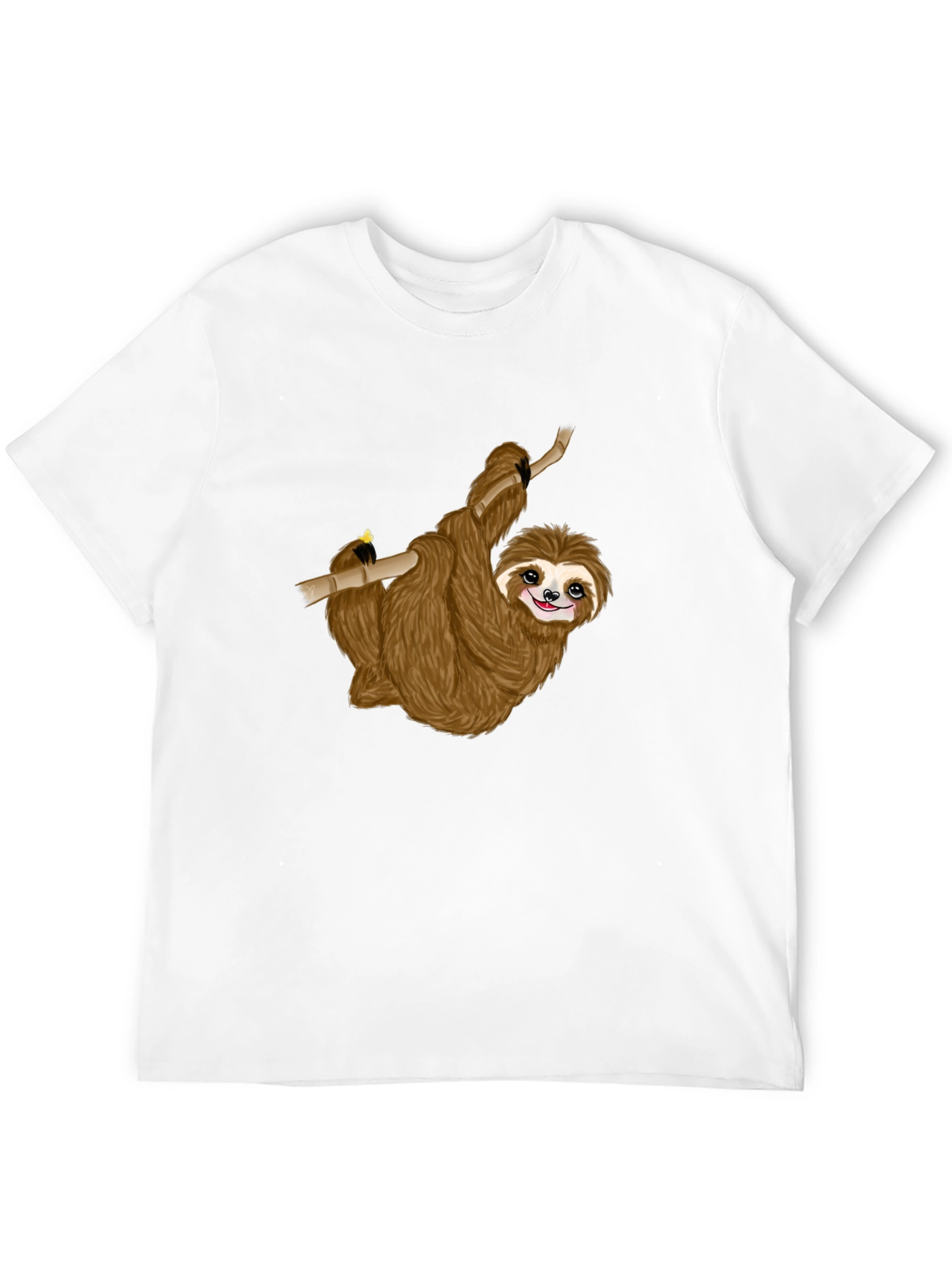 Cute Sloth on Branch Black T-Shirt