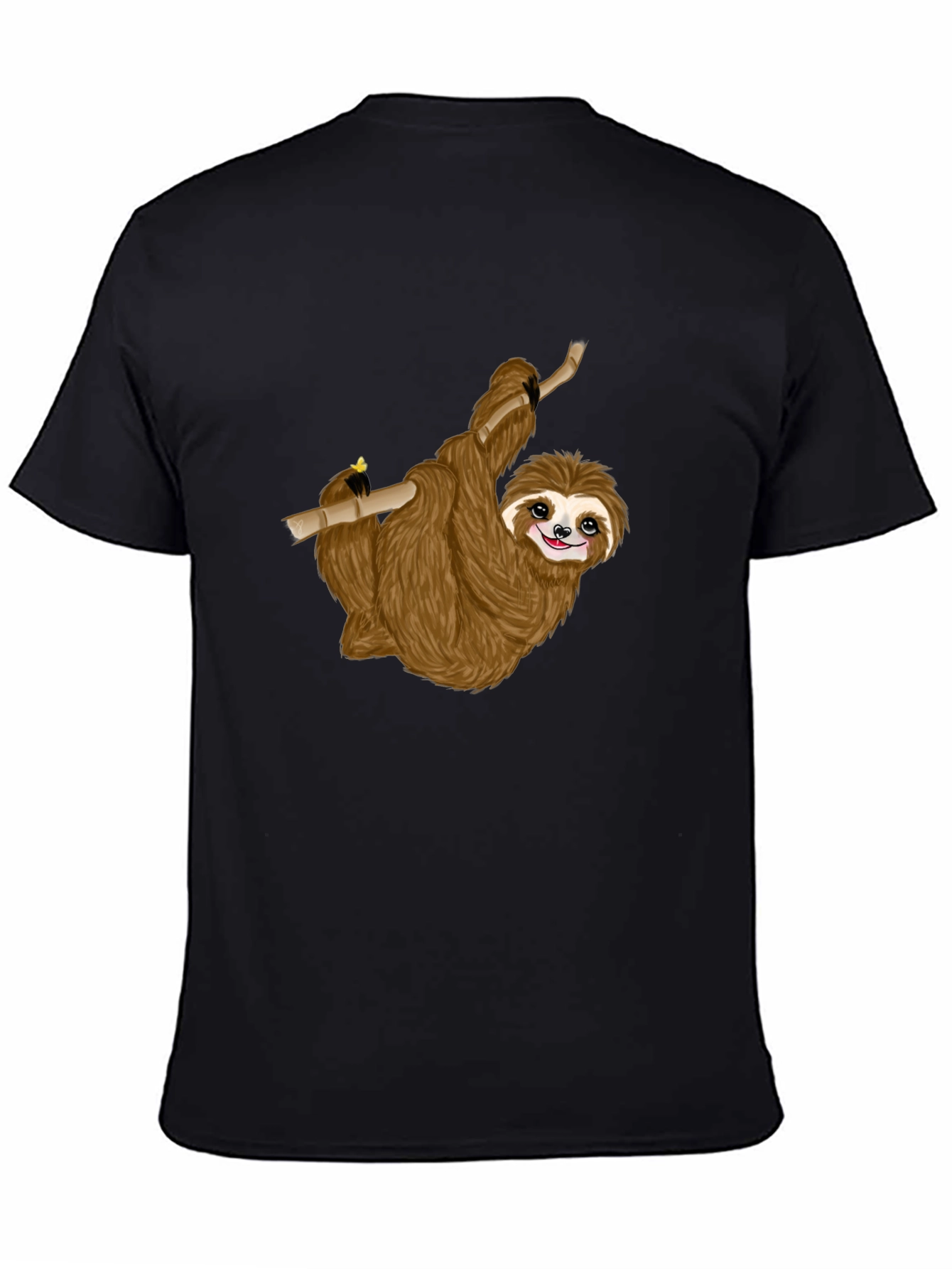Cute Sloth on Branch Black T-Shirt