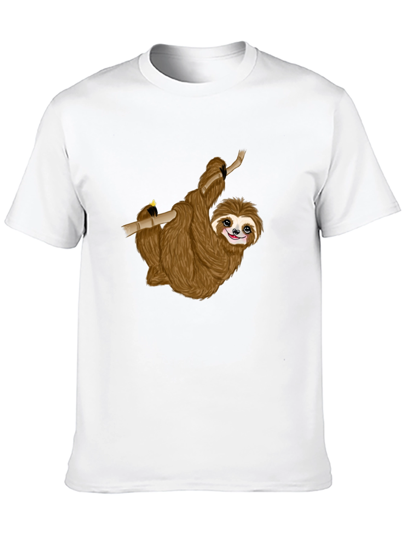 Cute Sloth on Branch Black T-Shirt