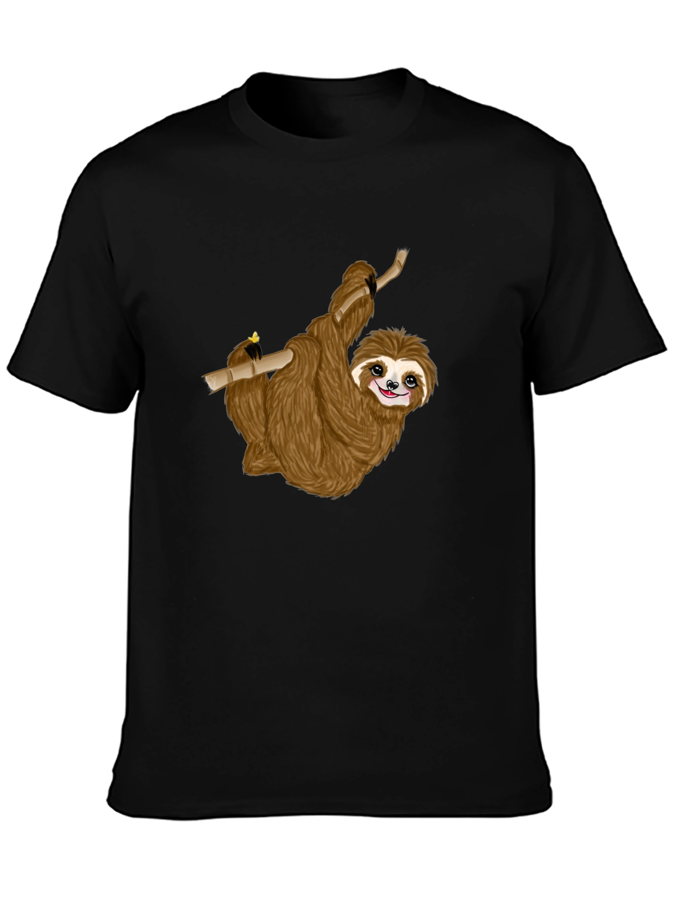 Cute Sloth on Branch Black T-Shirt