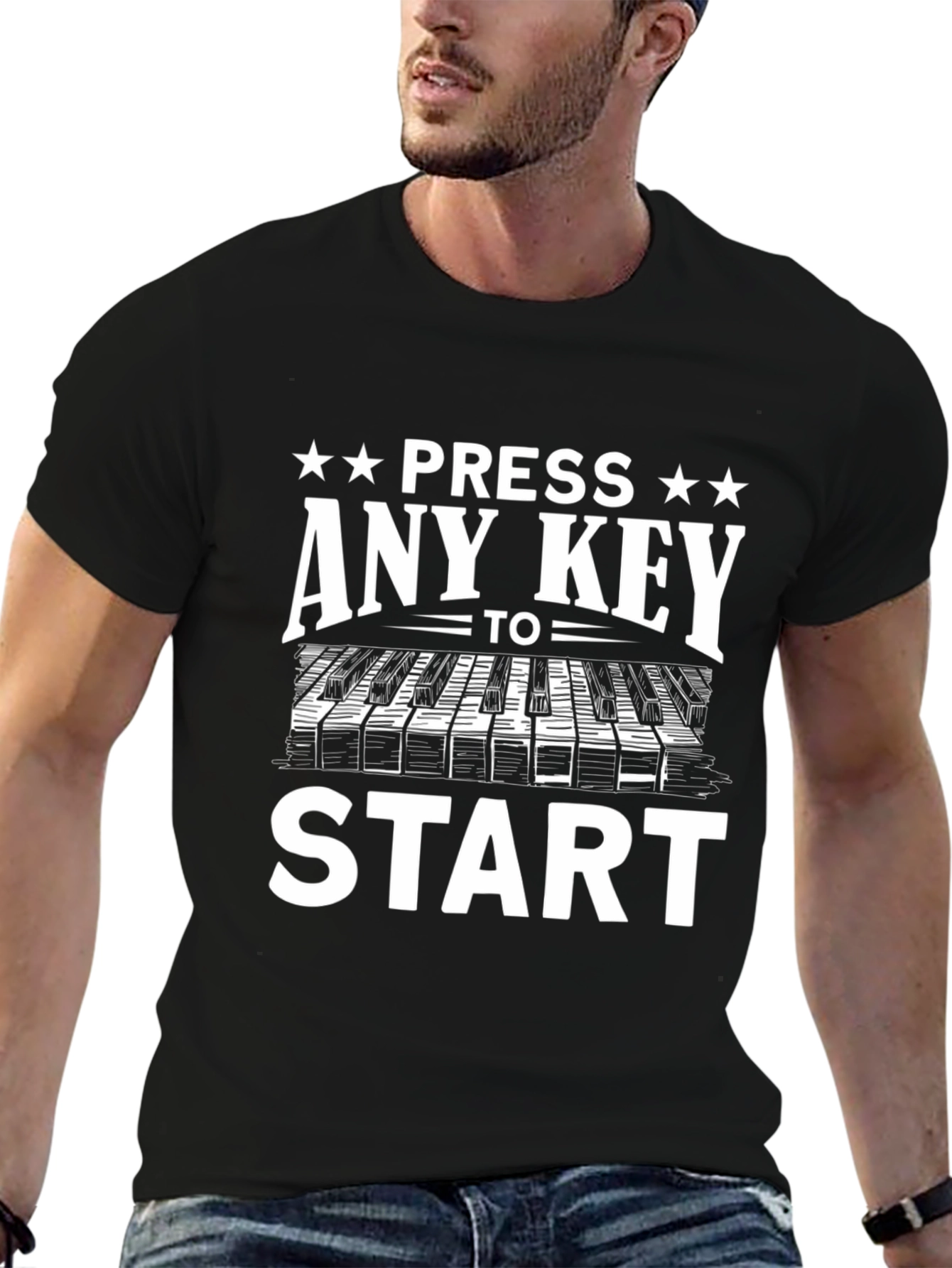 Press Any Key to Start Black Graphic T-Shirt