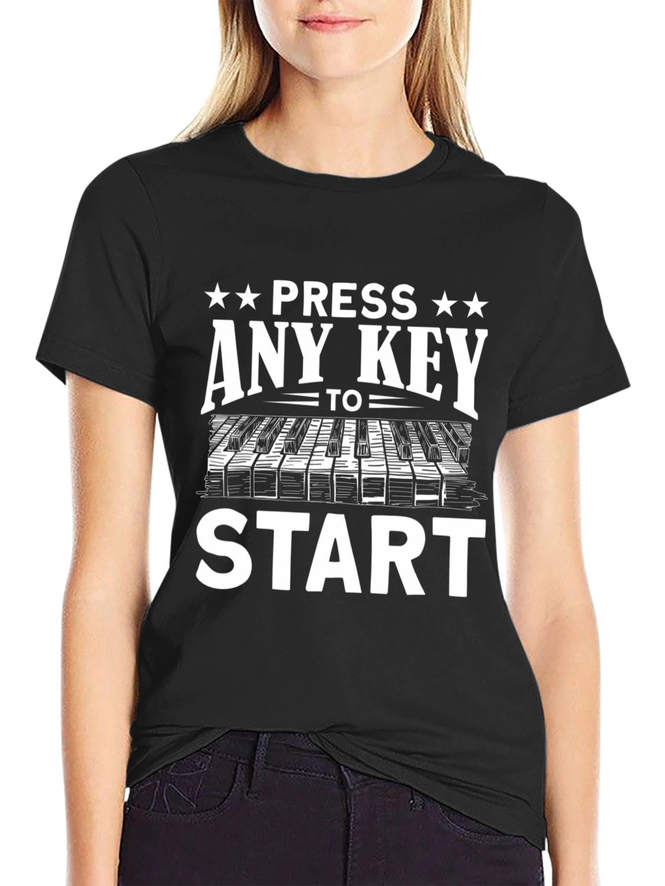 Press Any Key to Start Black Graphic T-Shirt