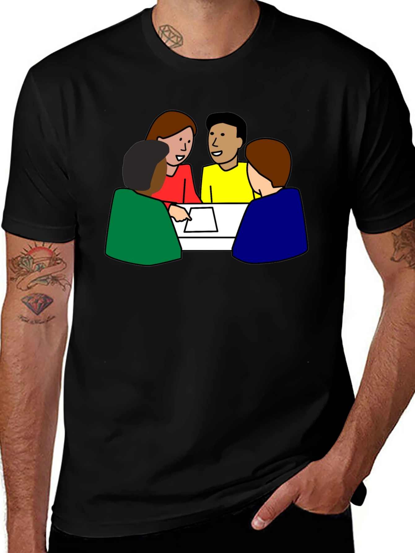 Meeting Tee: People Around Table Graphic T-Shirt