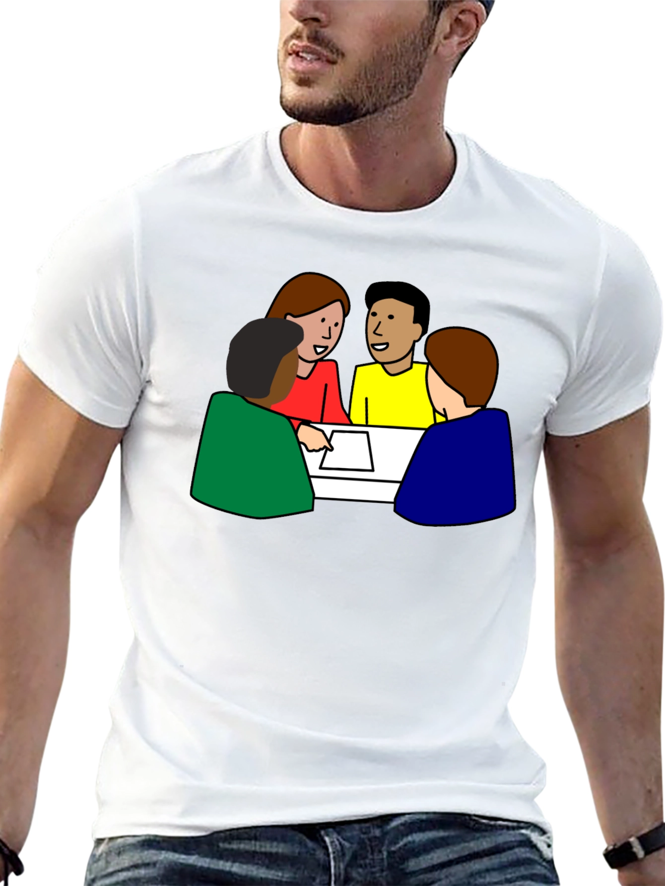 Meeting Tee: People Around Table Graphic T-Shirt