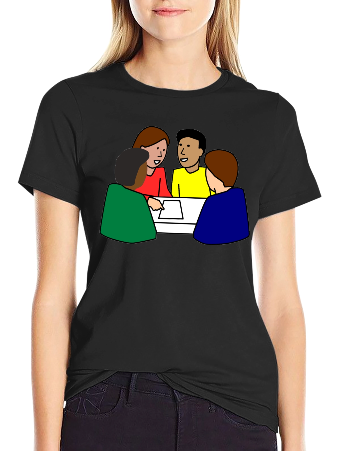 Meeting Tee: People Around Table Graphic T-Shirt