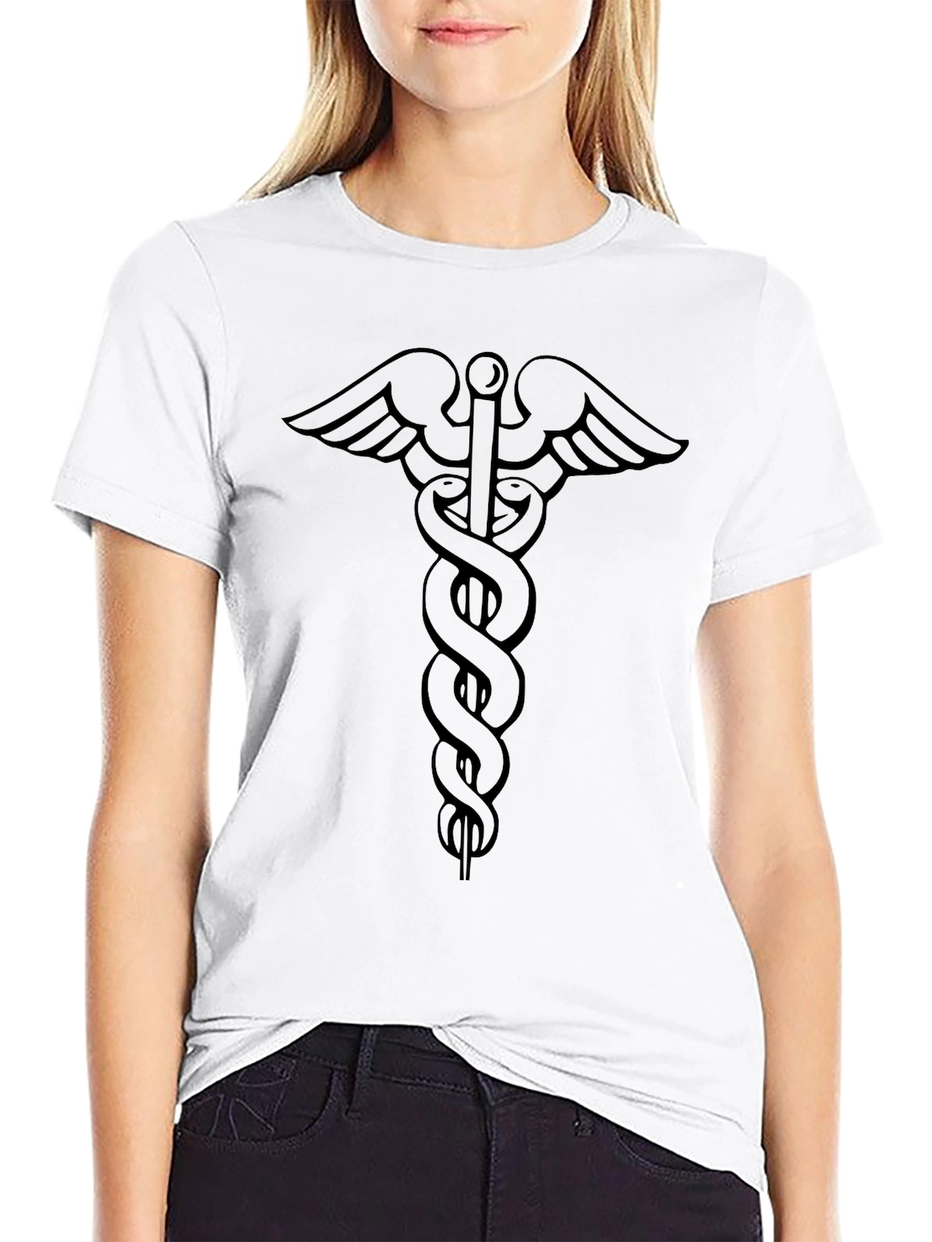 Caduceus Symbol Black Graphic Tee - Medical Inspired Design