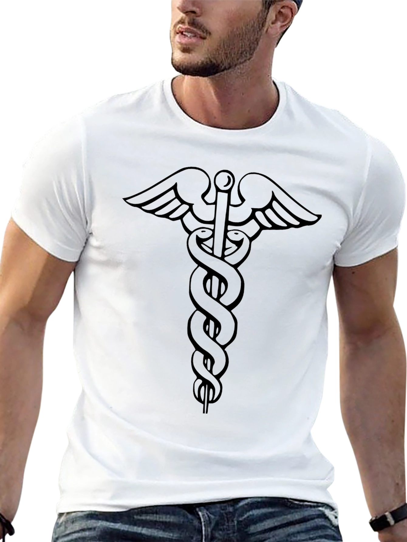 Caduceus Symbol Black Graphic Tee - Medical Inspired Design