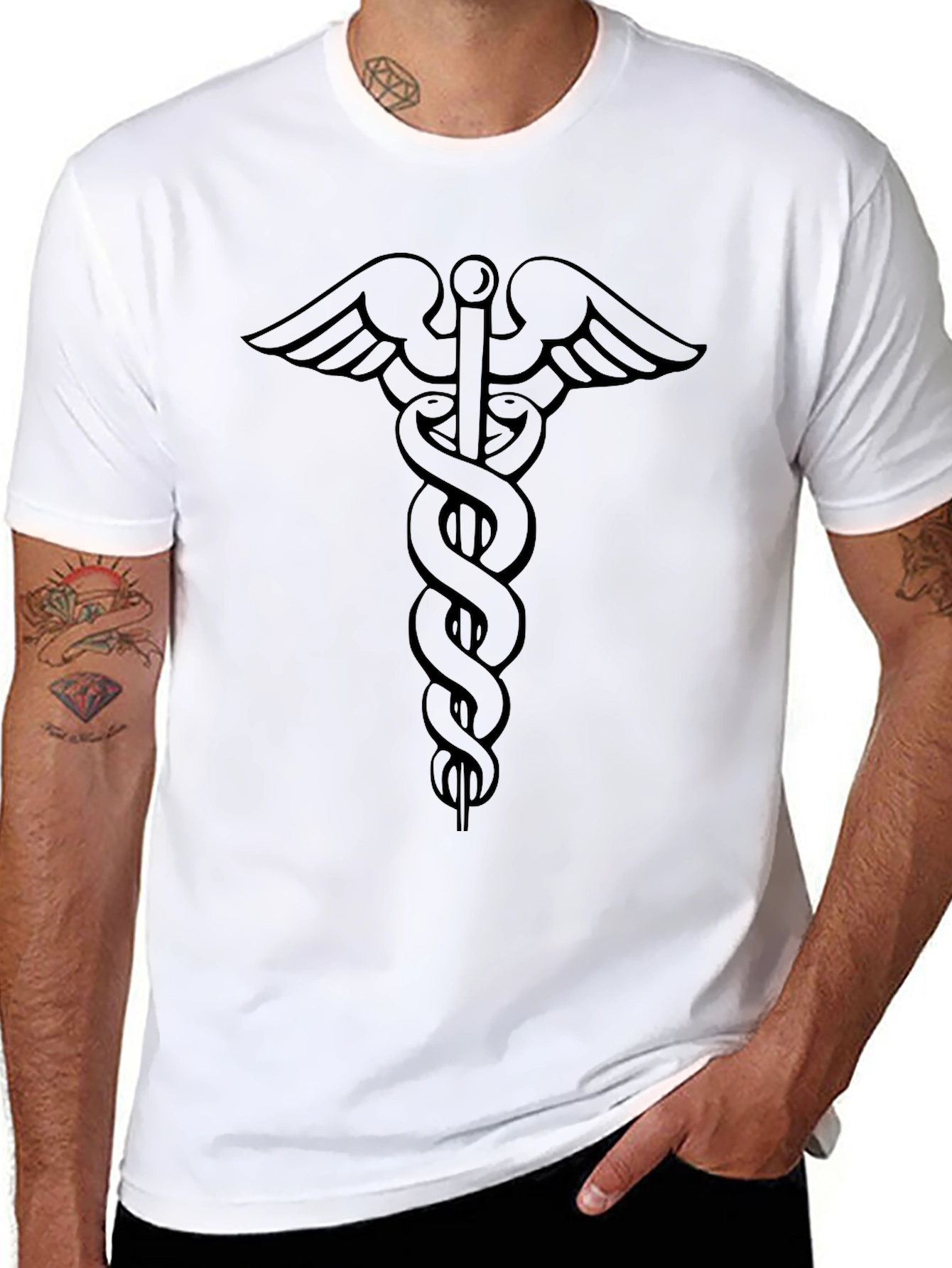 Caduceus Symbol Black Graphic Tee - Medical Inspired Design