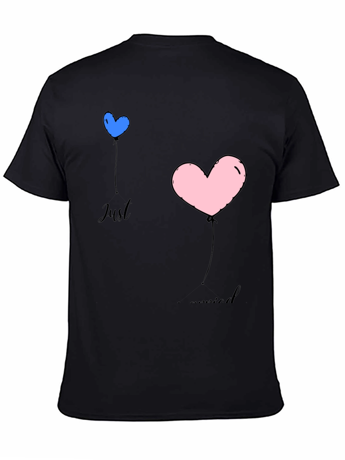 Just Married Heart Balloons Black T-Shirt
