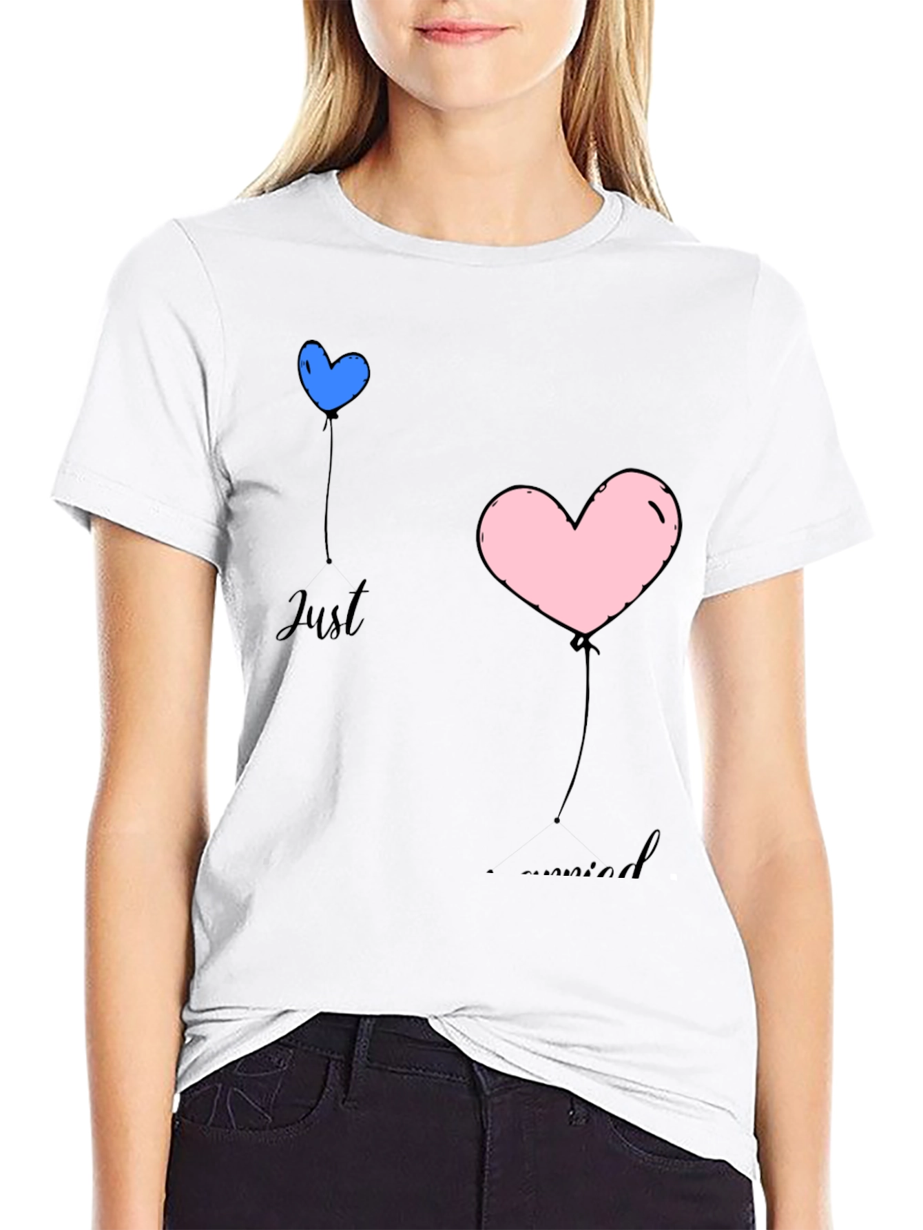 Just Married Heart Balloons Black T-Shirt